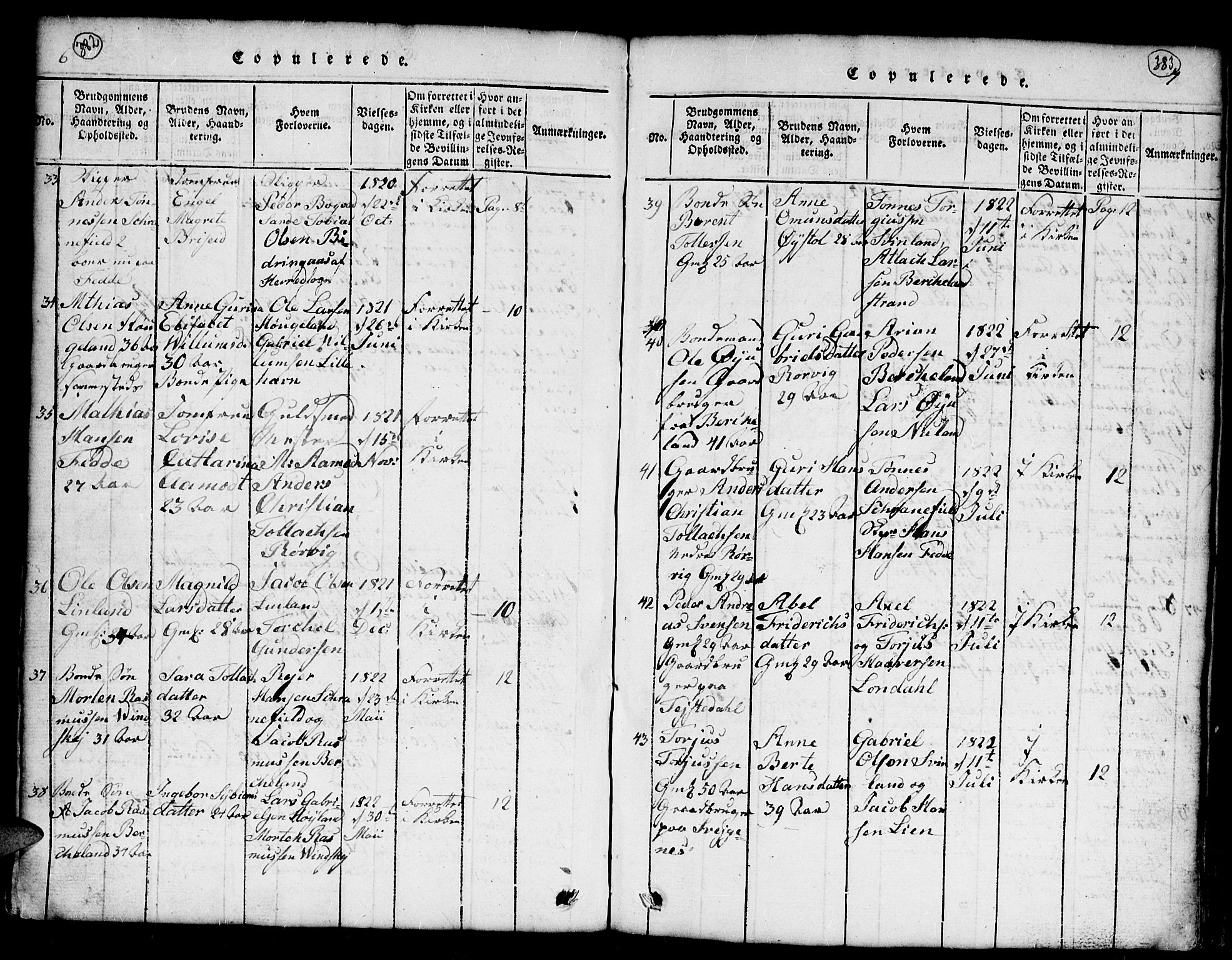 Kvinesdal sokneprestkontor, AV/SAK-1111-0026/F/Fb/Fba/L0001: Parish register (copy) no. B 1, 1815-1839, p. 382-383