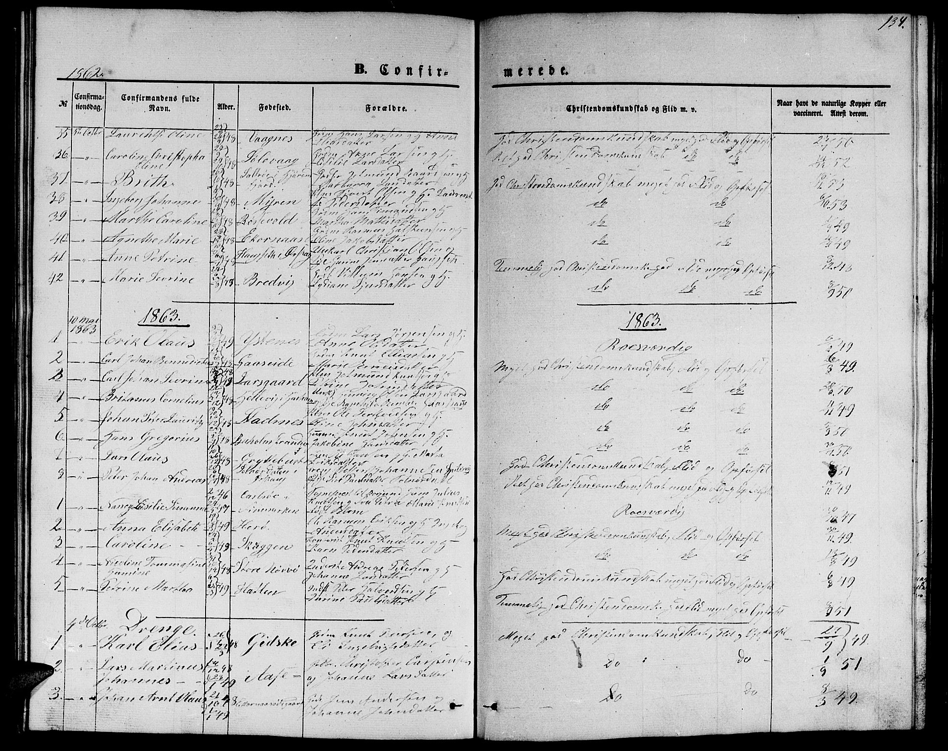 Ministerialprotokoller, klokkerbøker og fødselsregistre - Møre og Romsdal, AV/SAT-A-1454/528/L0427: Parish register (copy) no. 528C08, 1855-1864, p. 134