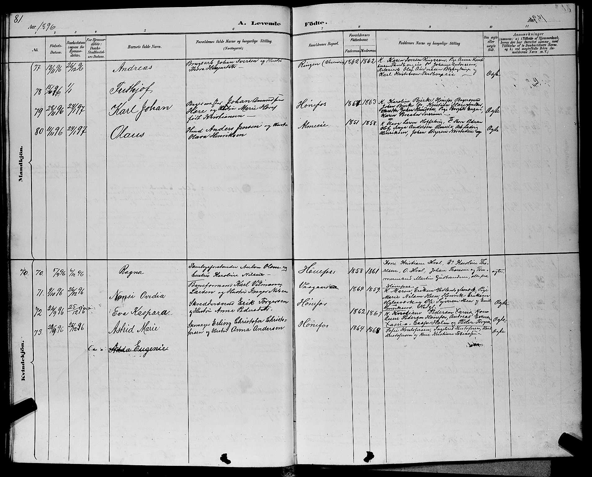 Hønefoss kirkebøker, SAKO/A-609/G/Ga/L0002: Parish register (copy) no. 2, 1888-1904, p. 81