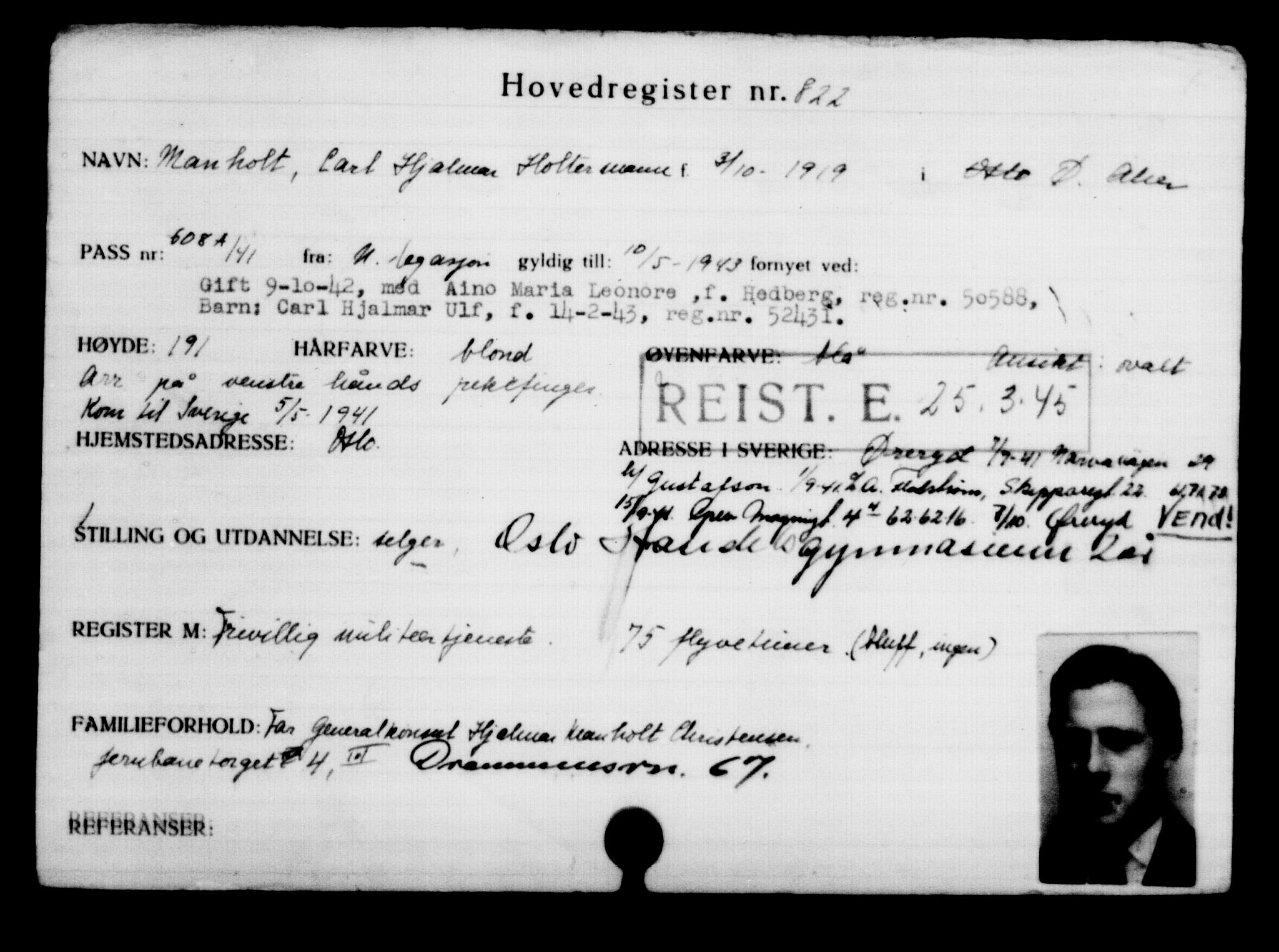 Utenriksstasjonene, Legasjonen i Stockholm, Flyktningkontoret, AV/RA-S-6753/V/Va/L0001: Kjesäterkartoteket, flyktninger med registreringsnr. 1-1000, 1940-1945, p. 1298