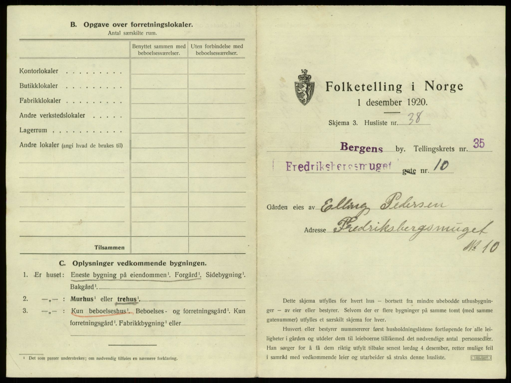 SAB, 1920 census for Bergen, 1920, p. 3300