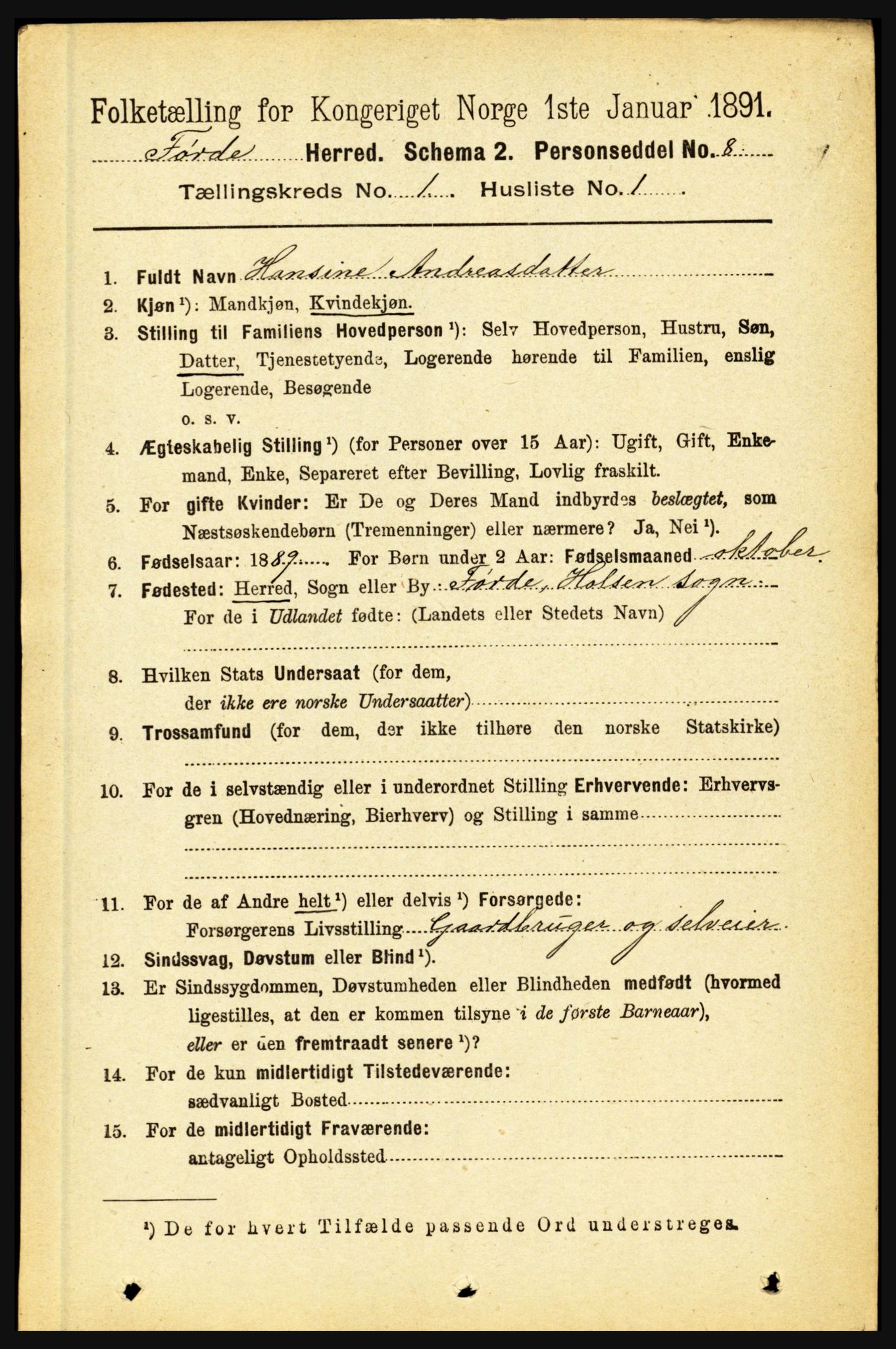 RA, 1891 census for 1432 Førde, 1891, p. 96