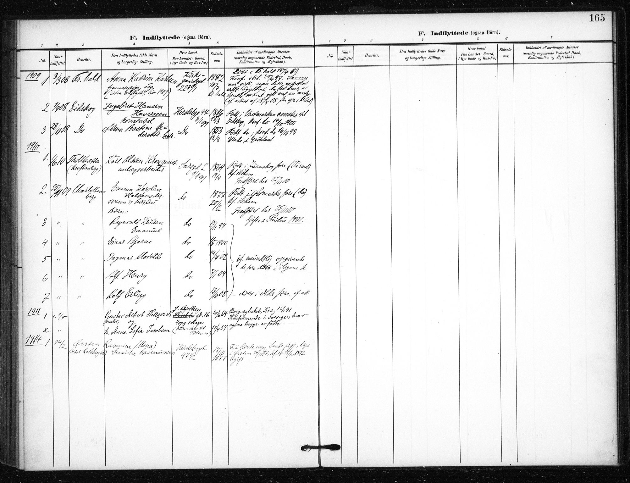 Tøyen prestekontor Kirkebøker, SAO/A-10167a/F/Fa/L0002: Parish register (official) no. 2, 1907-1916, p. 165