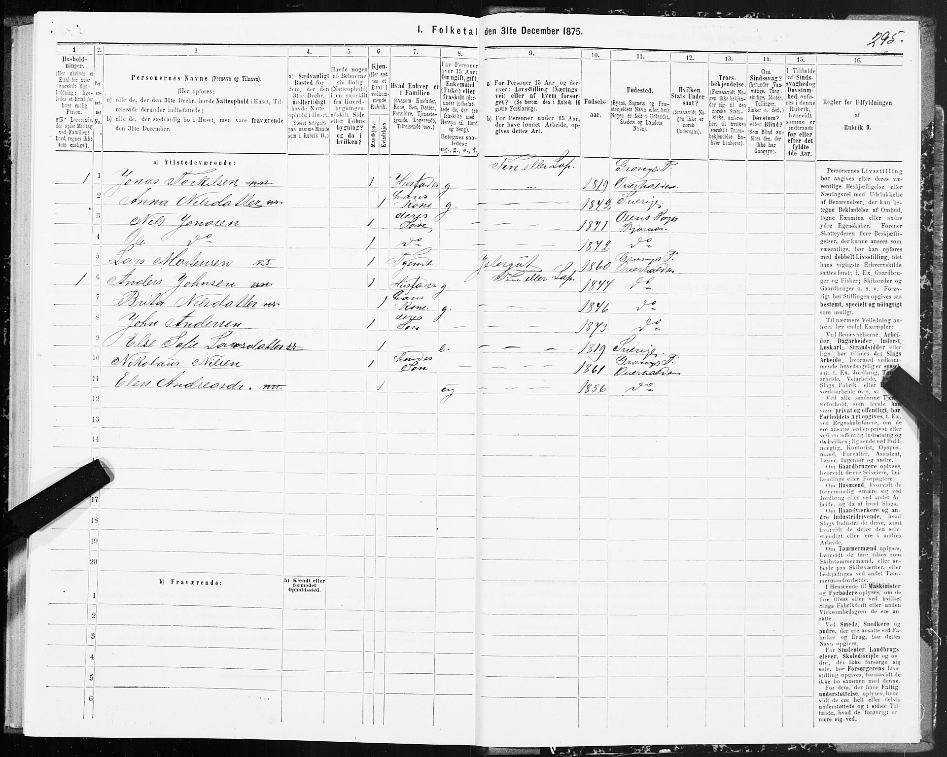 SAT, 1875 census for 1632P Bjørnør, 1875, p. 1295