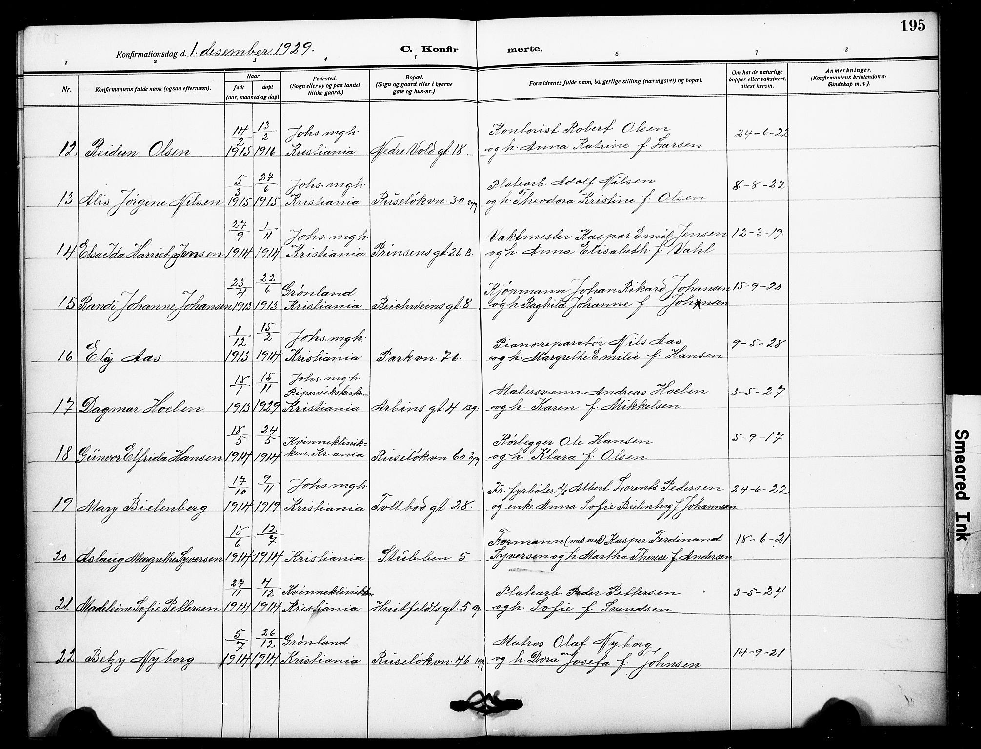 Johannes prestekontor Kirkebøker, SAO/A-10852/F/Fa/L0011: Parish register (official) no. 11, 1908-1921, p. 195