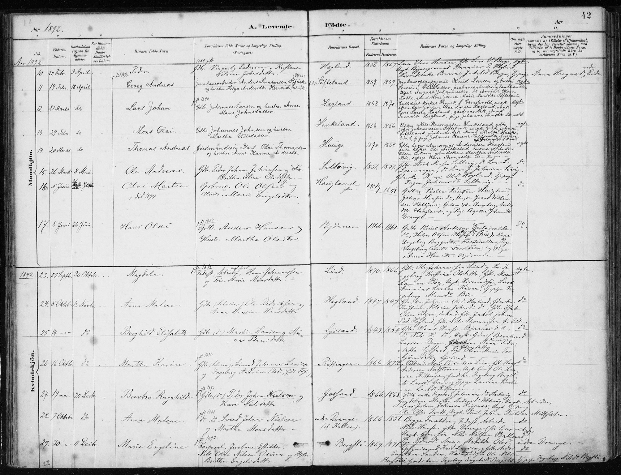 Os sokneprestembete, SAB/A-99929: Parish register (official) no. B 1, 1885-1902, p. 42