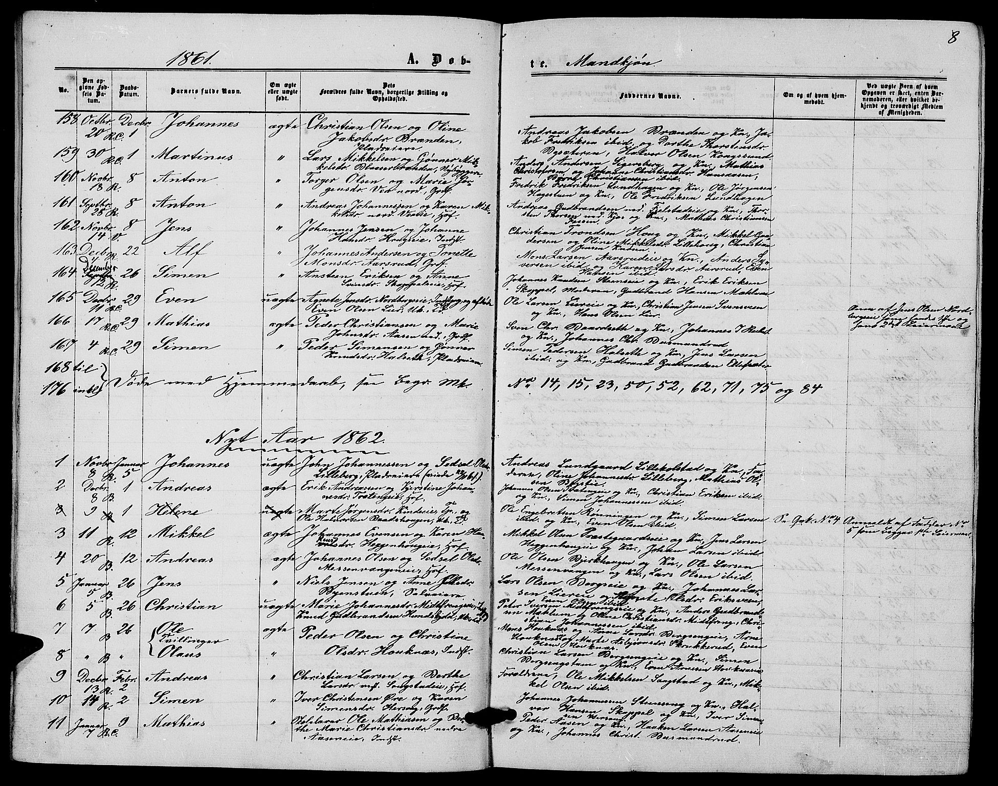 Ringsaker prestekontor, AV/SAH-PREST-014/L/La/L0007: Parish register (copy) no. 7, 1861-1869, p. 8