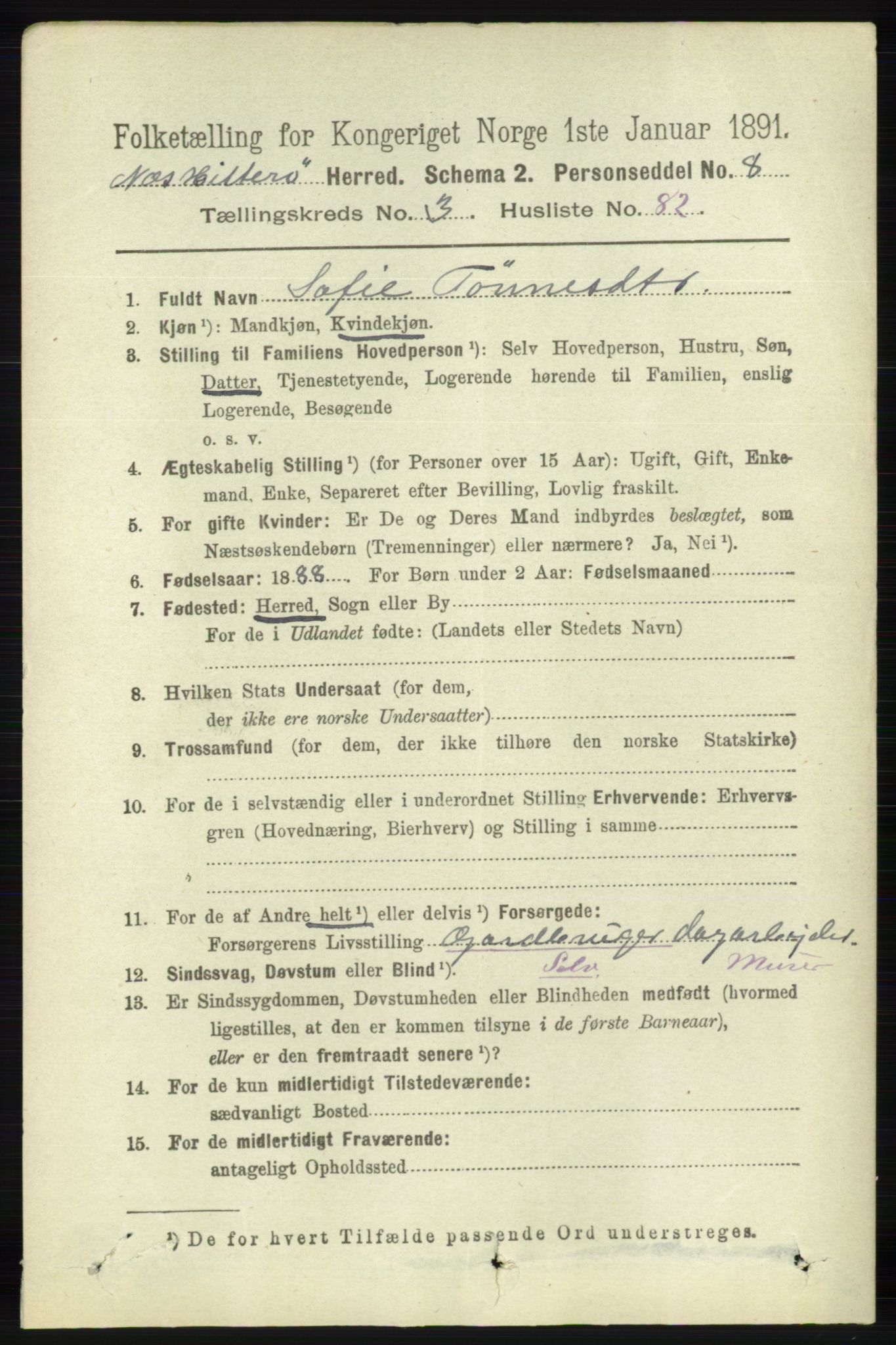 RA, 1891 census for 1043 Hidra og Nes, 1891, p. 1367