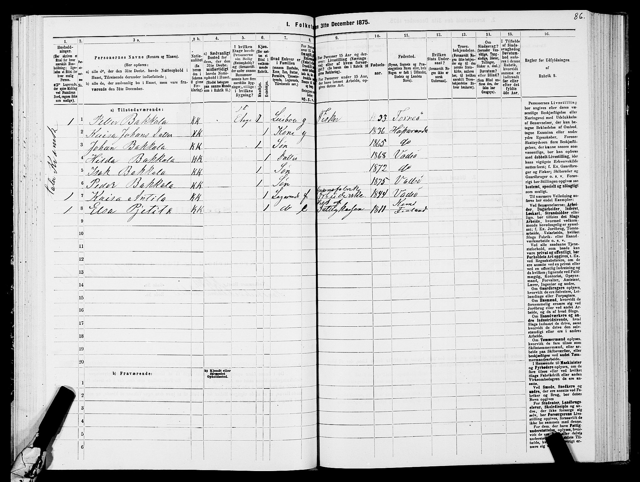 SATØ, 1875 census for 2003B Vadsø/Vadsø, 1875, p. 1086