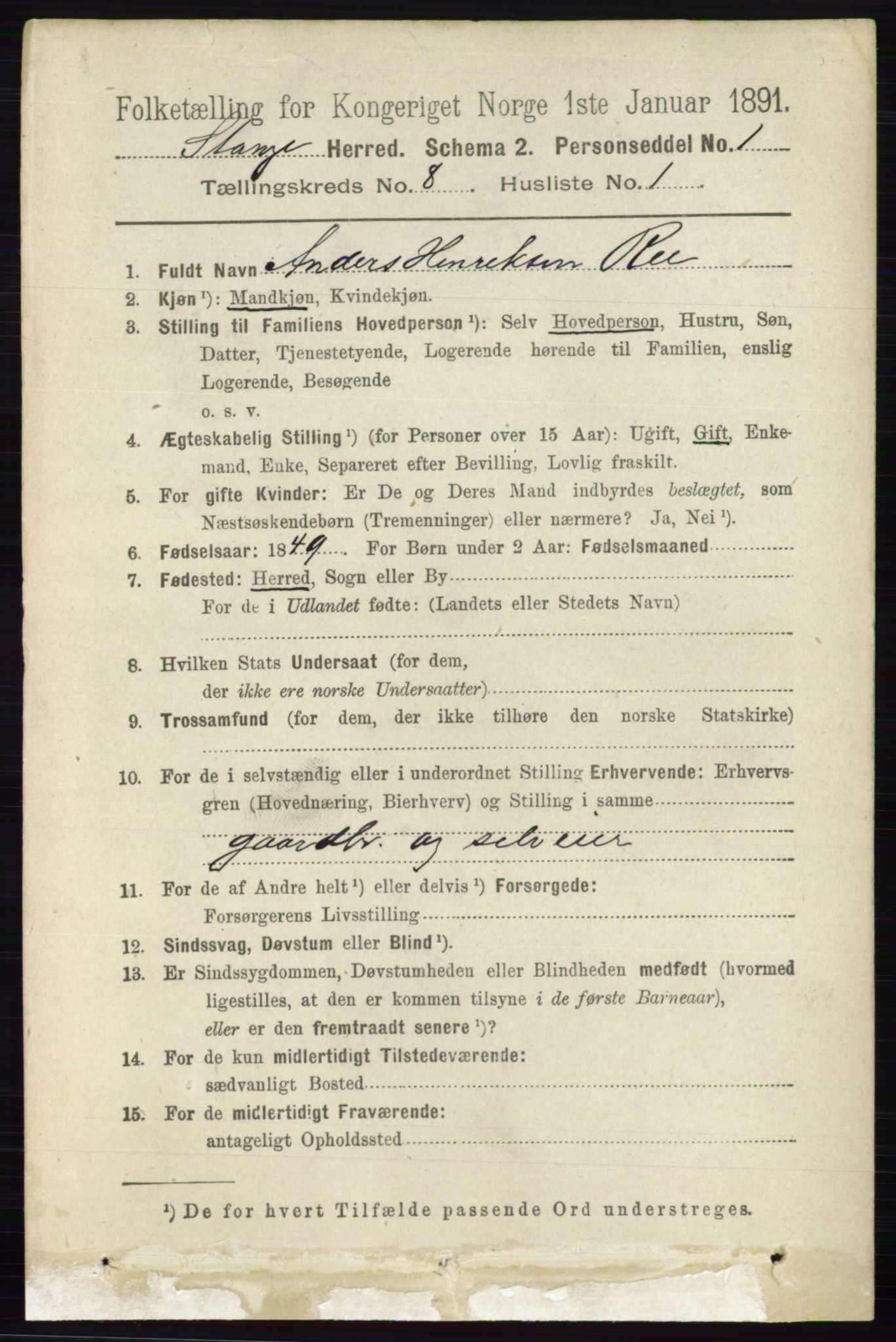 RA, 1891 census for 0417 Stange, 1891, p. 5335