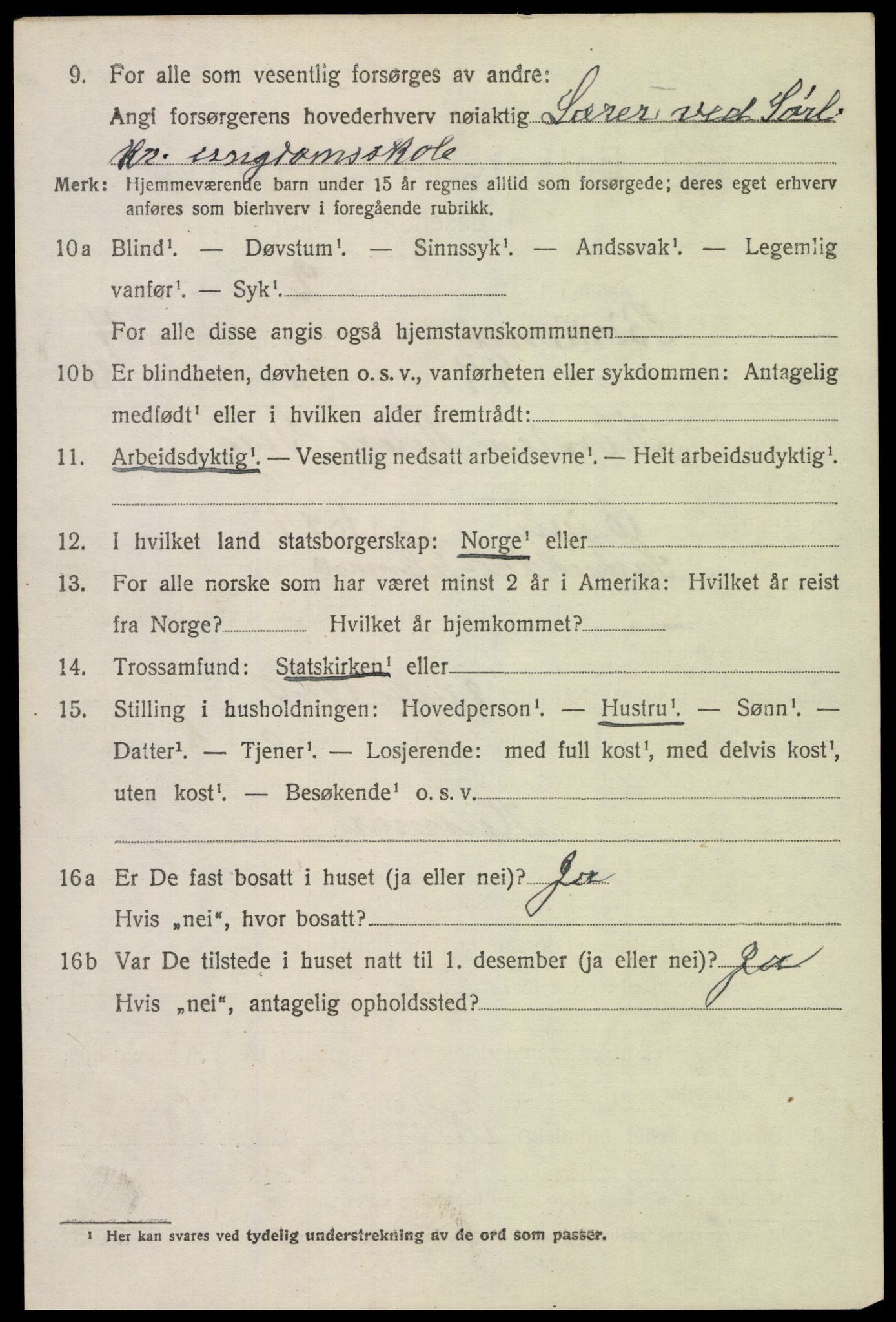 SAK, 1920 census for Birkenes, 1920, p. 3014