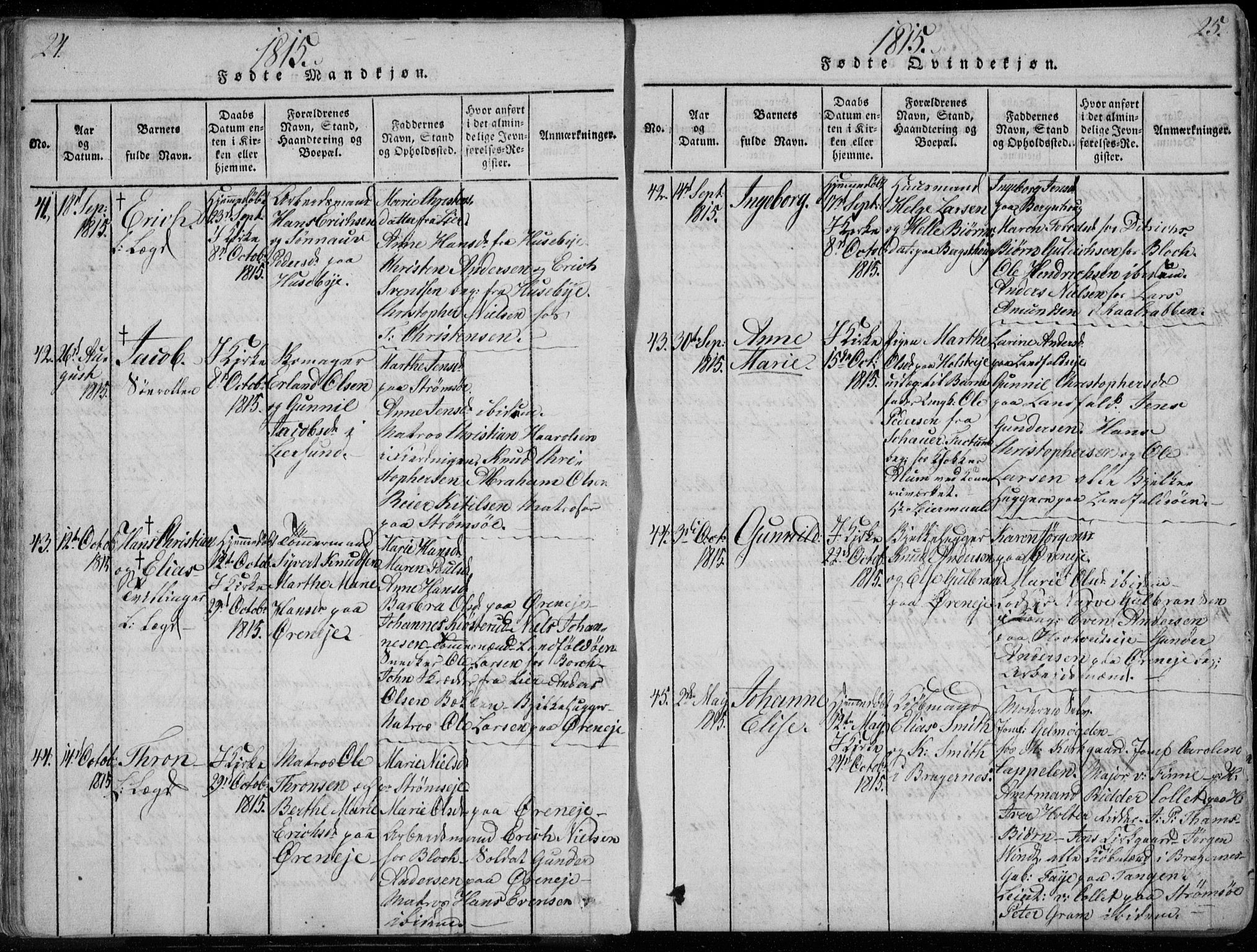 Bragernes kirkebøker, SAKO/A-6/F/Fa/L0007: Parish register (official) no. I 7, 1815-1829, p. 24-25
