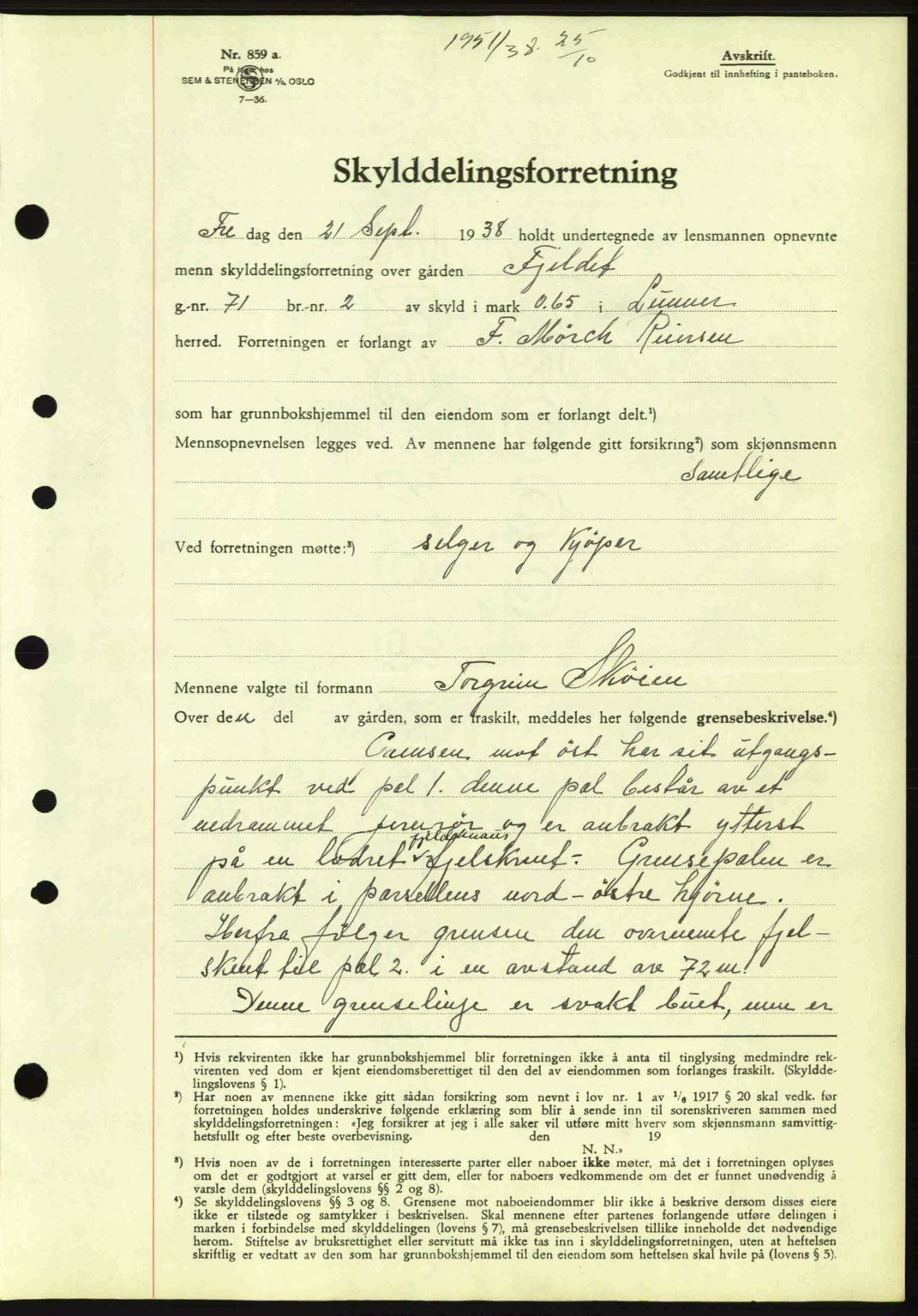 Hadeland og Land tingrett, AV/SAH-TING-010/H/Hb/Hbb/L0077: Mortgage book no. A77, 1938-1939, Diary no: : 1951/1938