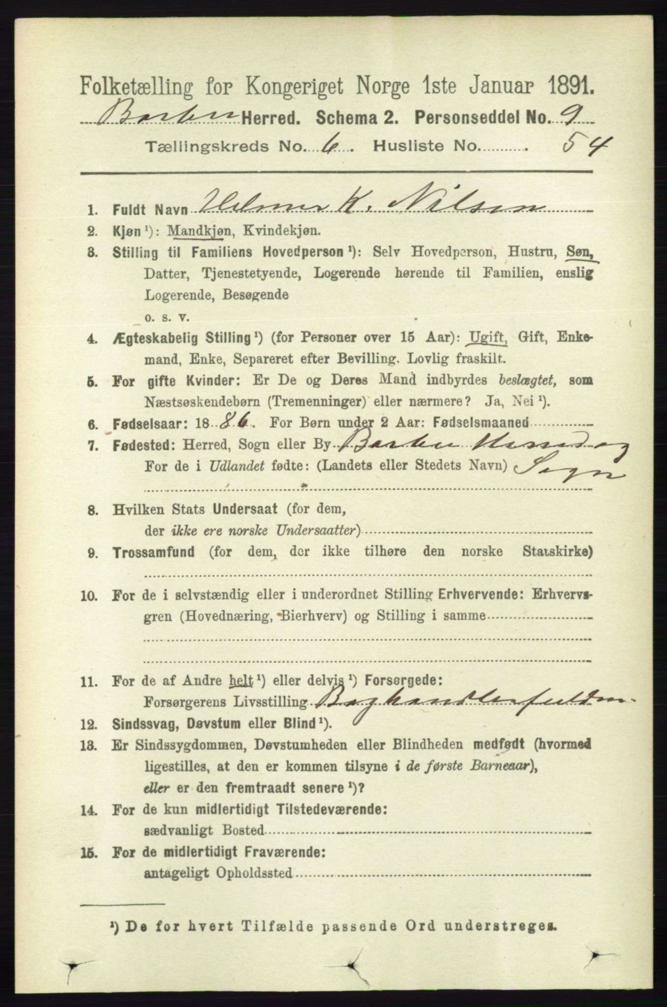 RA, 1891 census for 0990 Barbu, 1891, p. 4836