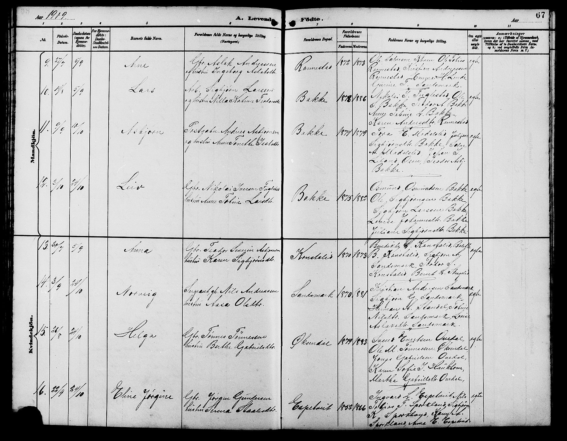 Bakke sokneprestkontor, AV/SAK-1111-0002/F/Fb/Fba/L0003: Parish register (copy) no. B 3, 1894-1910, p. 67