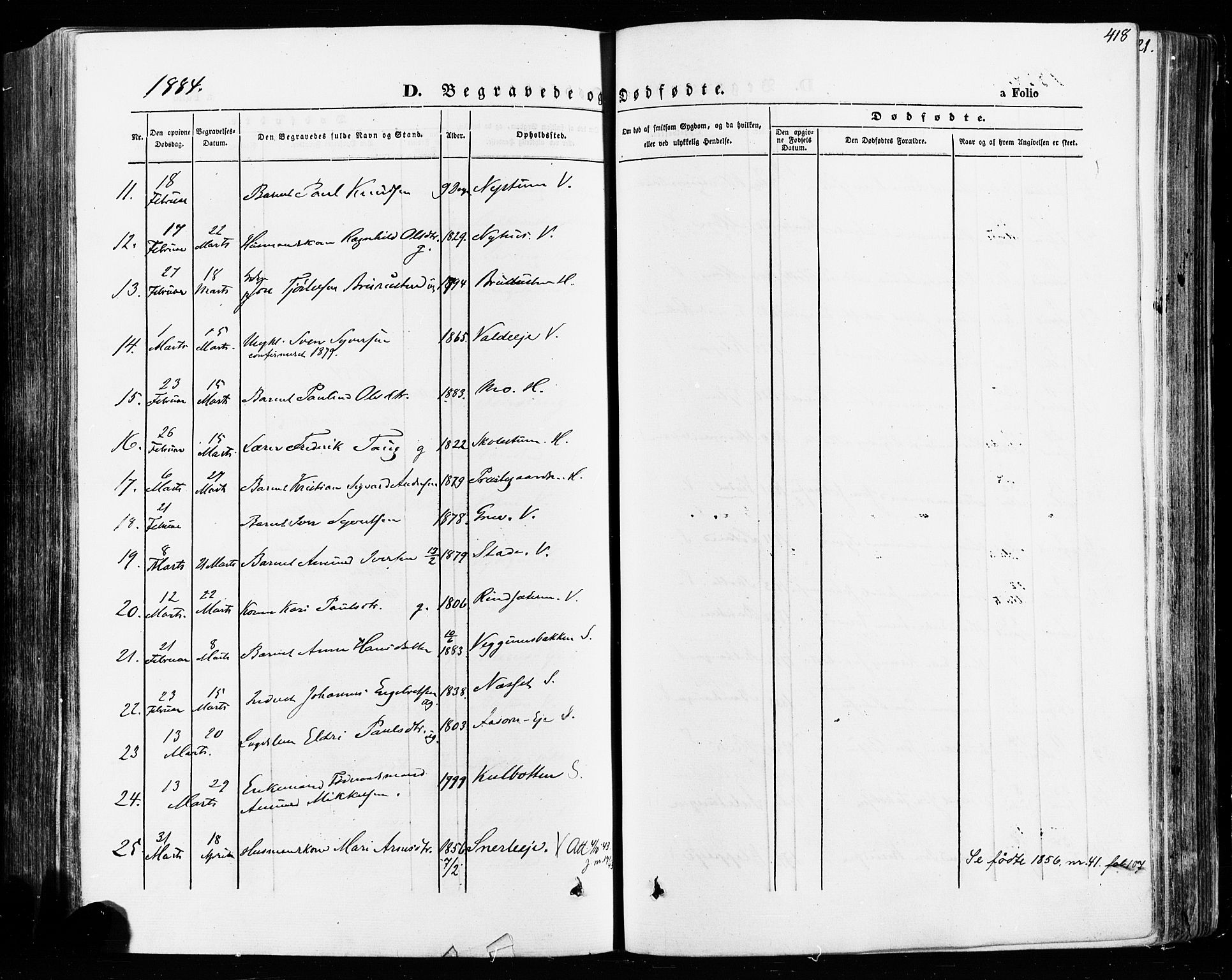 Vågå prestekontor, SAH/PREST-076/H/Ha/Haa/L0007: Parish register (official) no. 7 /1, 1872-1886, p. 418