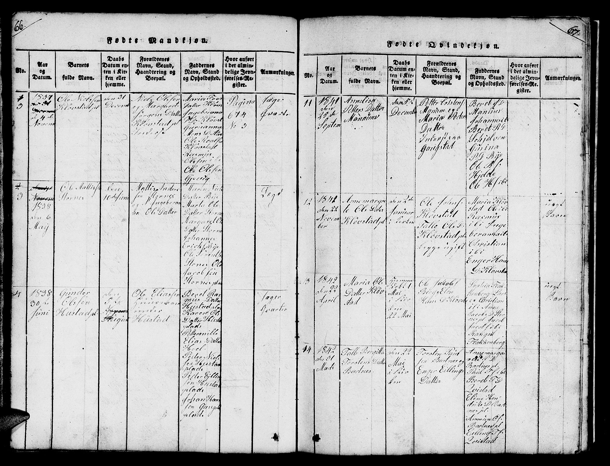 Ministerialprotokoller, klokkerbøker og fødselsregistre - Nord-Trøndelag, AV/SAT-A-1458/732/L0317: Parish register (copy) no. 732C01, 1816-1881, p. 66-67