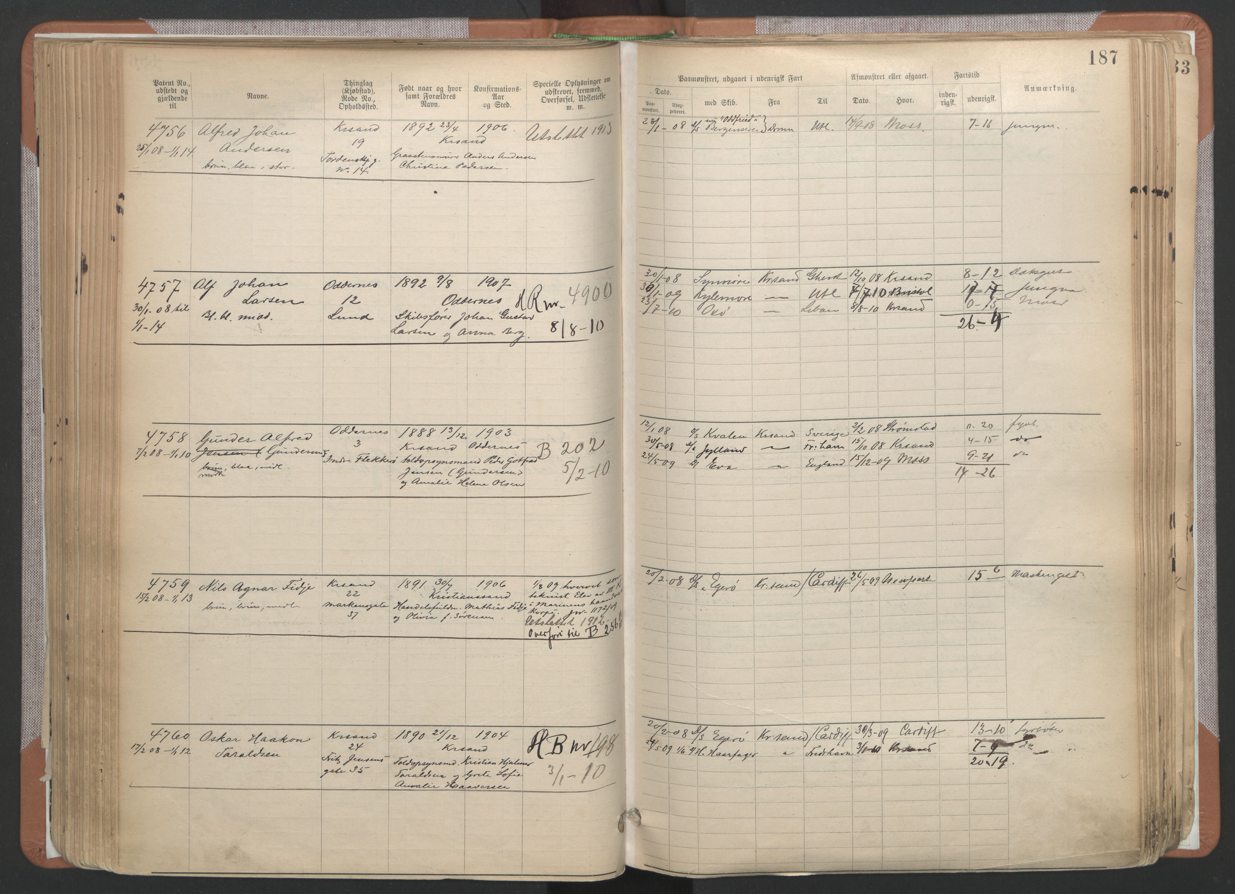 Kristiansand mønstringskrets, AV/SAK-2031-0015/F/Fa/L0007: Annotasjonsrulle nr 3831-6645, I-5, 1898-1920, p. 270