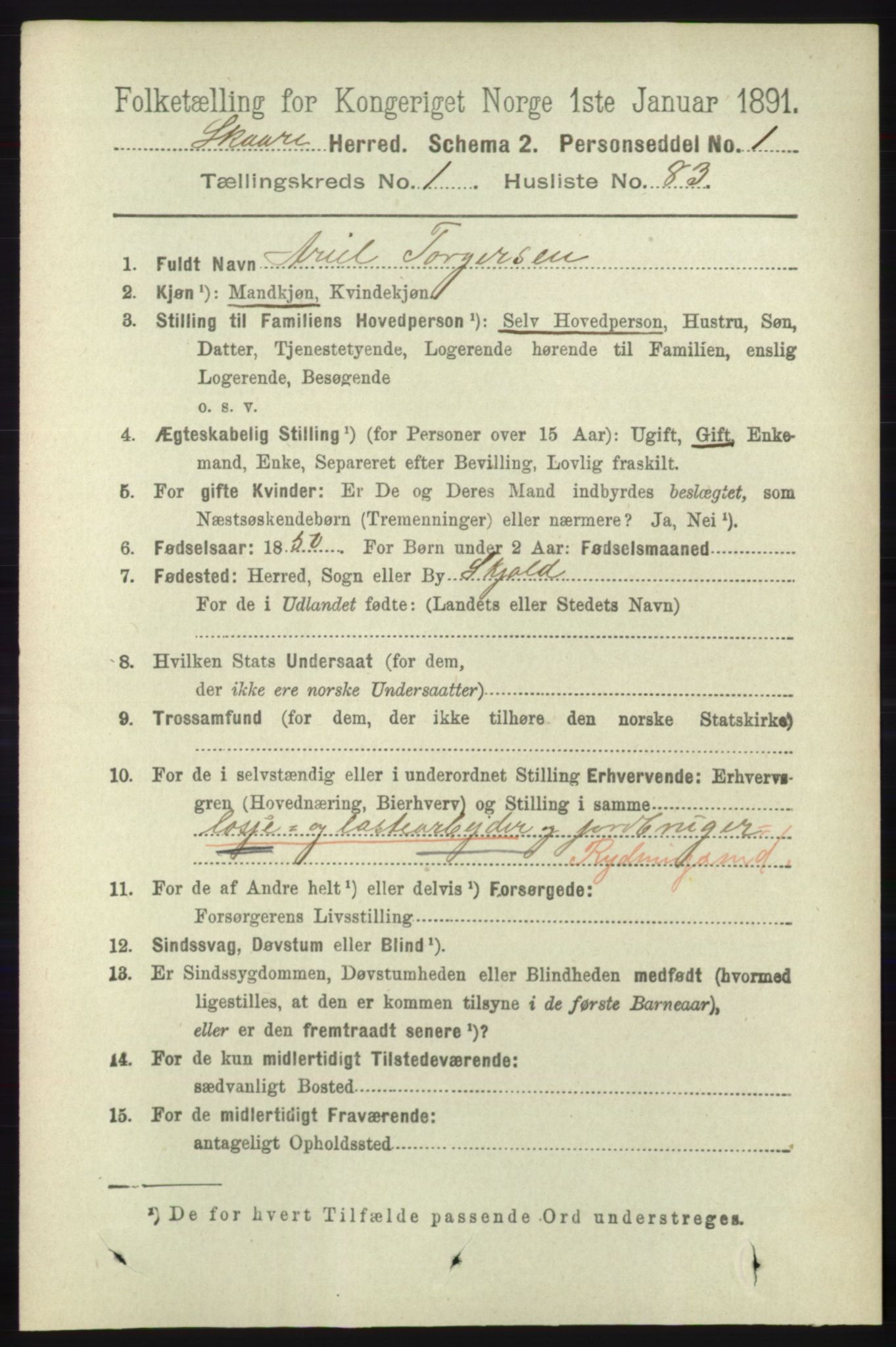 RA, 1891 census for 1153 Skåre, 1891, p. 683