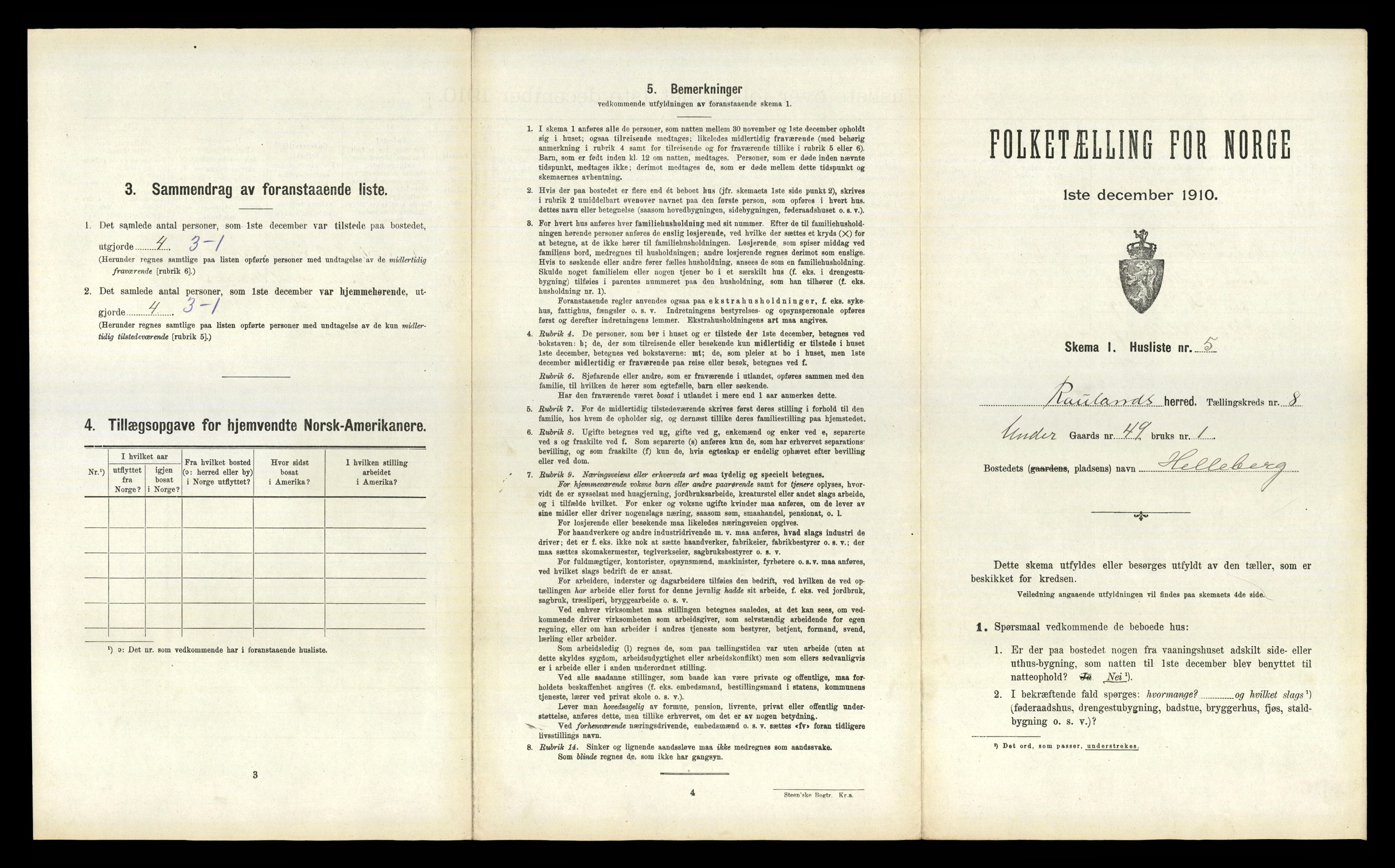 RA, 1910 census for Rauland, 1910, p. 277