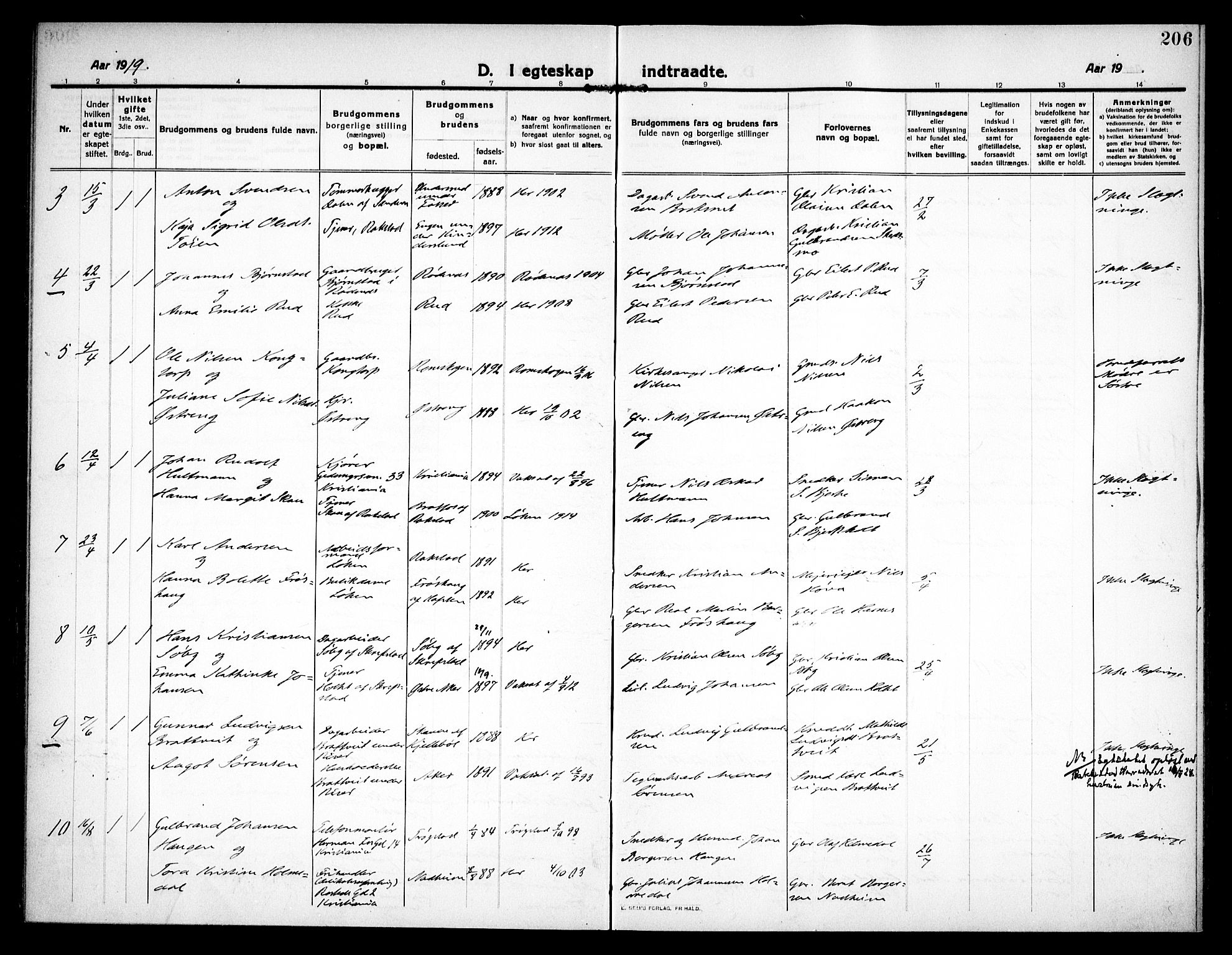 Høland prestekontor Kirkebøker, SAO/A-10346a/F/Fa/L0016: Parish register (official) no. I 16, 1912-1921, p. 206