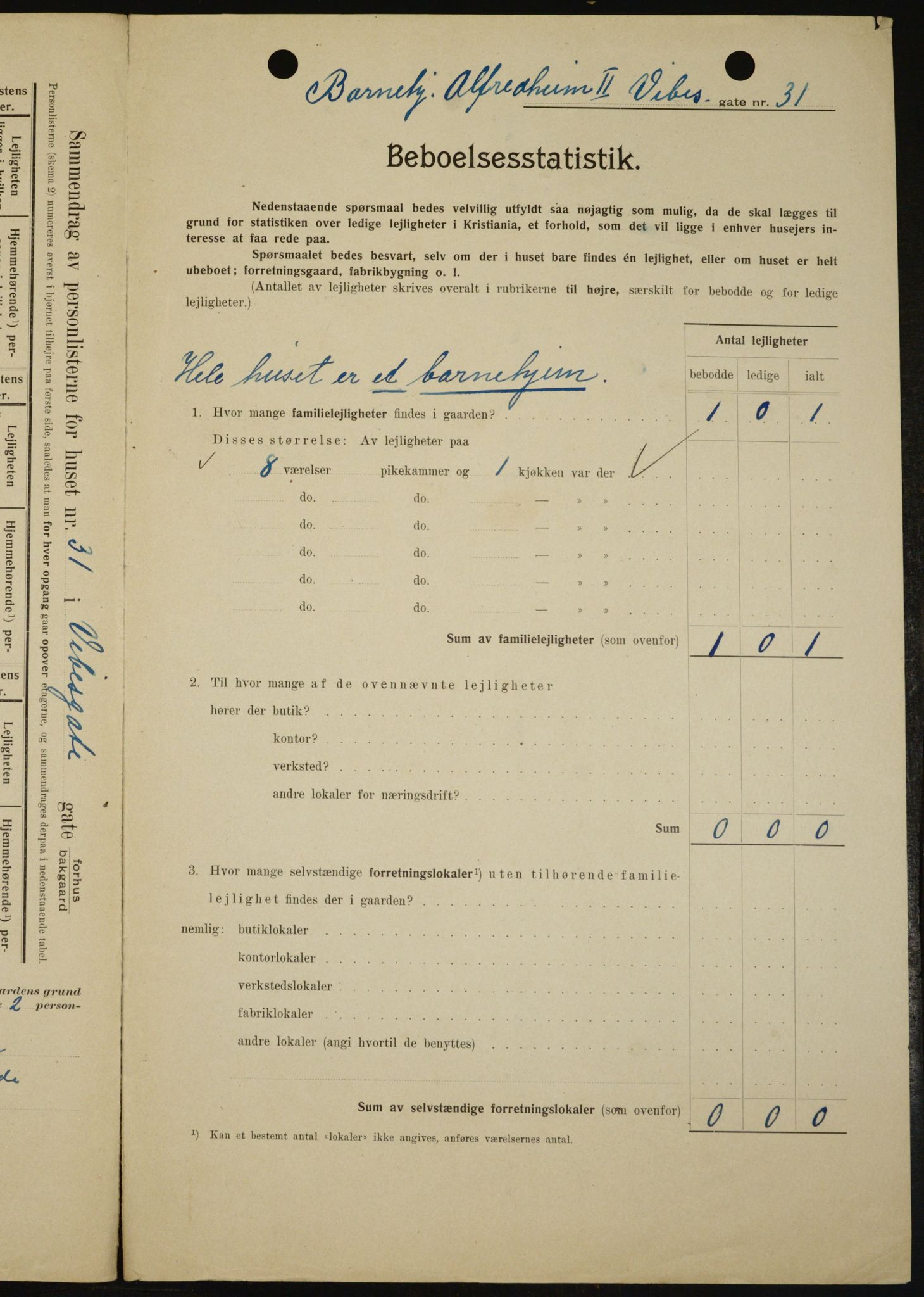 OBA, Municipal Census 1909 for Kristiania, 1909, p. 112001