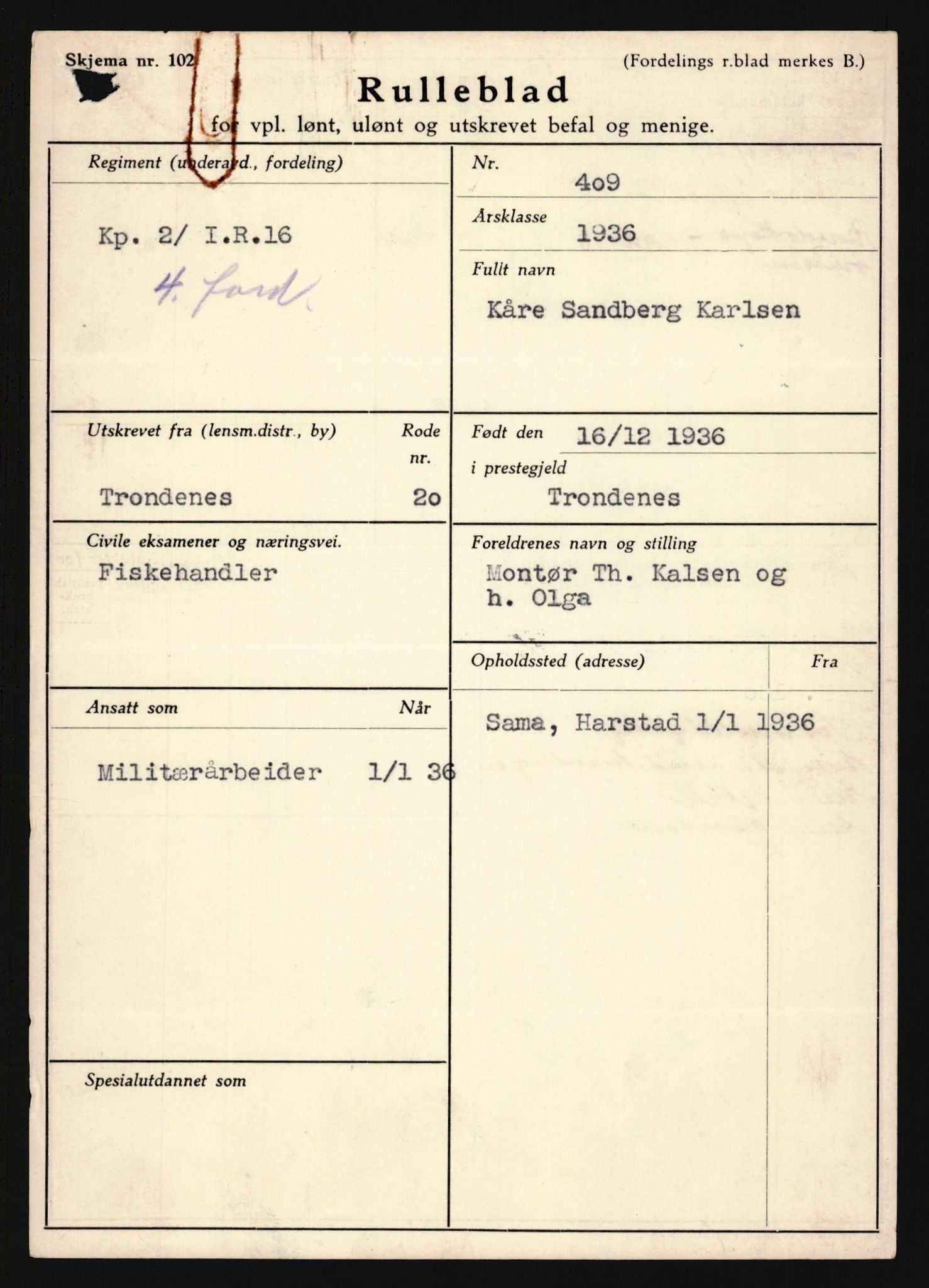 Forsvaret, Troms infanteriregiment nr. 16, AV/RA-RAFA-3146/P/Pa/L0020: Rulleblad for regimentets menige mannskaper, årsklasse 1936, 1936, p. 687