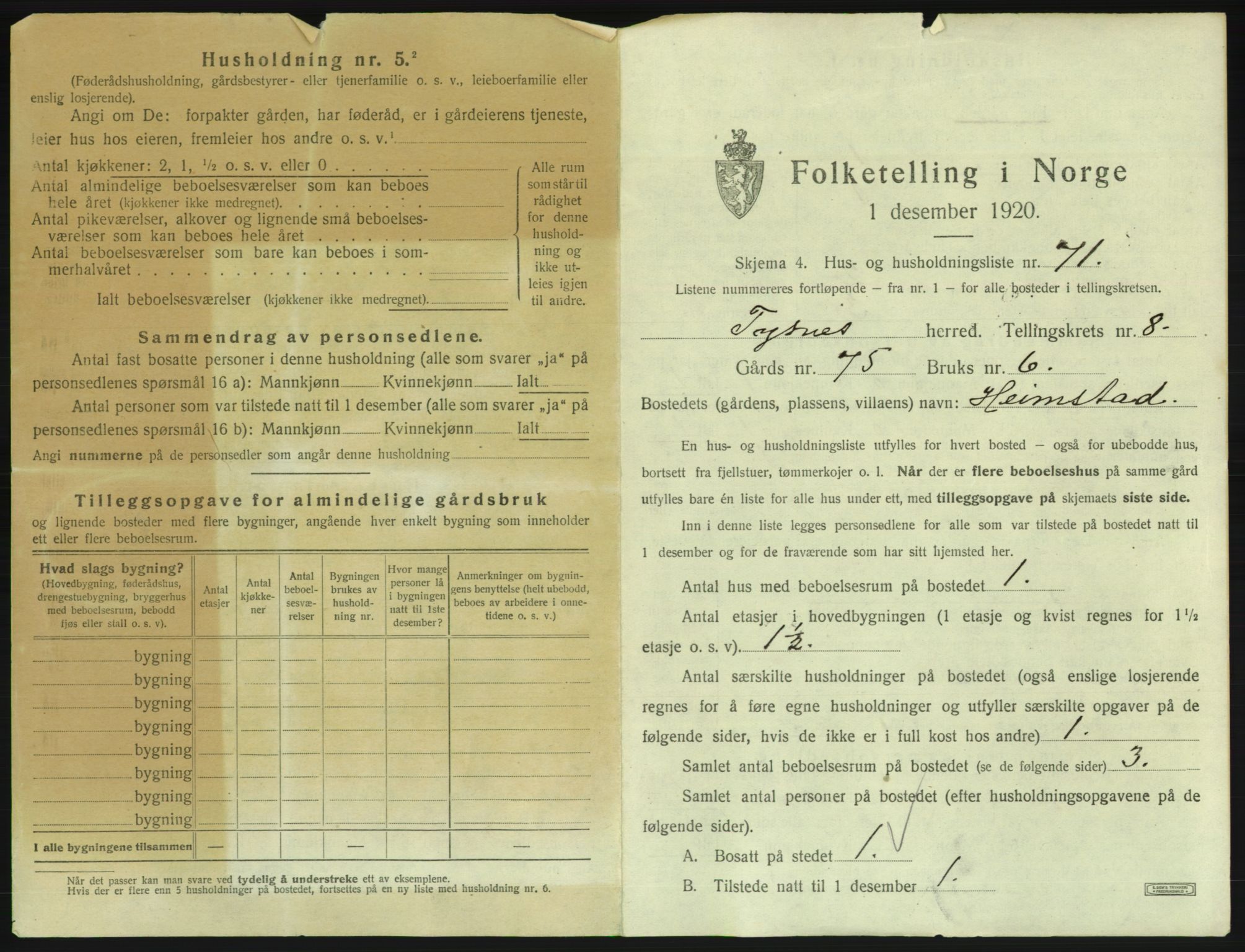 SAB, 1920 census for Tysnes, 1920, p. 811