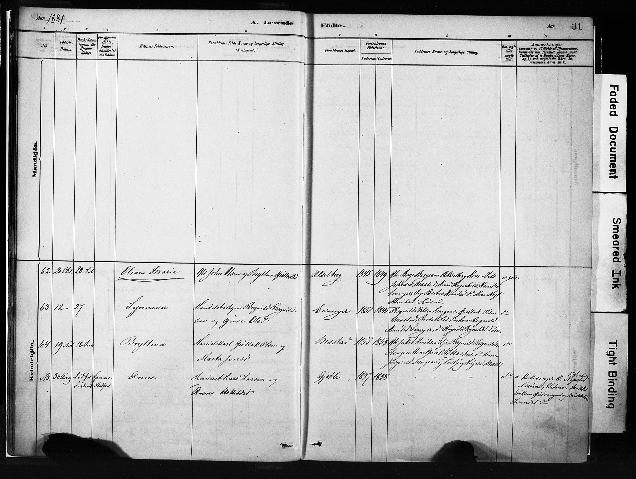 Evanger sokneprestembete, AV/SAB-A-99924: Parish register (official) no. A 1, 1877-1899, p. 31