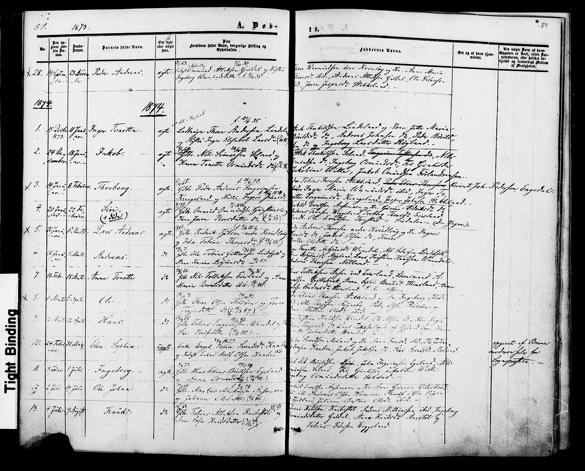 Fjotland sokneprestkontor, AV/SAK-1111-0010/F/Fa/L0001: Parish register (official) no. A 1, 1850-1879, p. 84