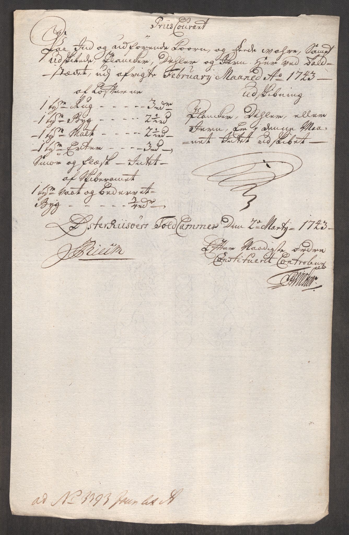 Rentekammeret inntil 1814, Realistisk ordnet avdeling, RA/EA-4070/Oe/L0002: [Ø1]: Priskuranter, 1740-1744, p. 753