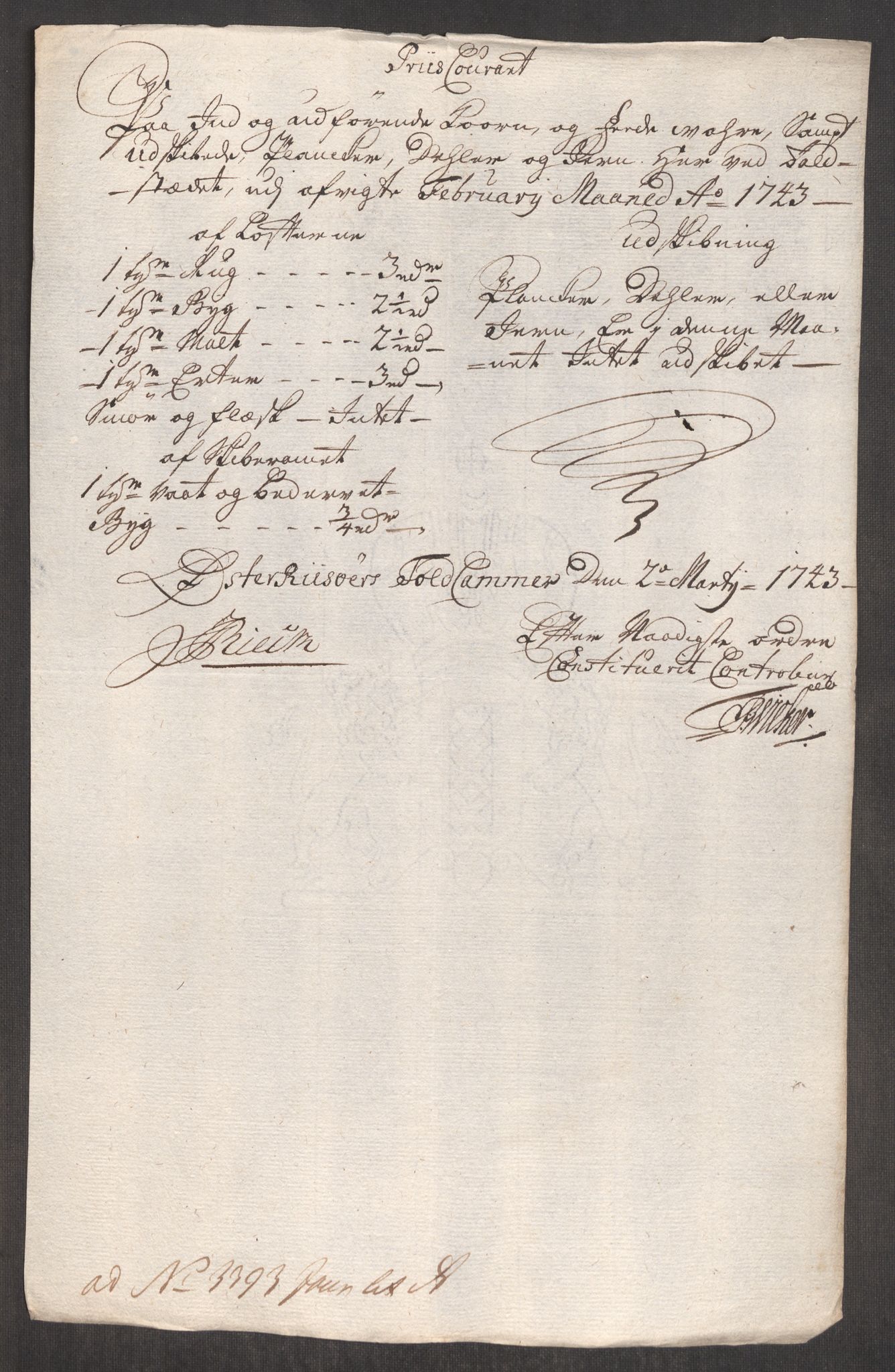 Rentekammeret inntil 1814, Realistisk ordnet avdeling, AV/RA-EA-4070/Oe/L0002: [Ø1]: Priskuranter, 1740-1744, p. 753