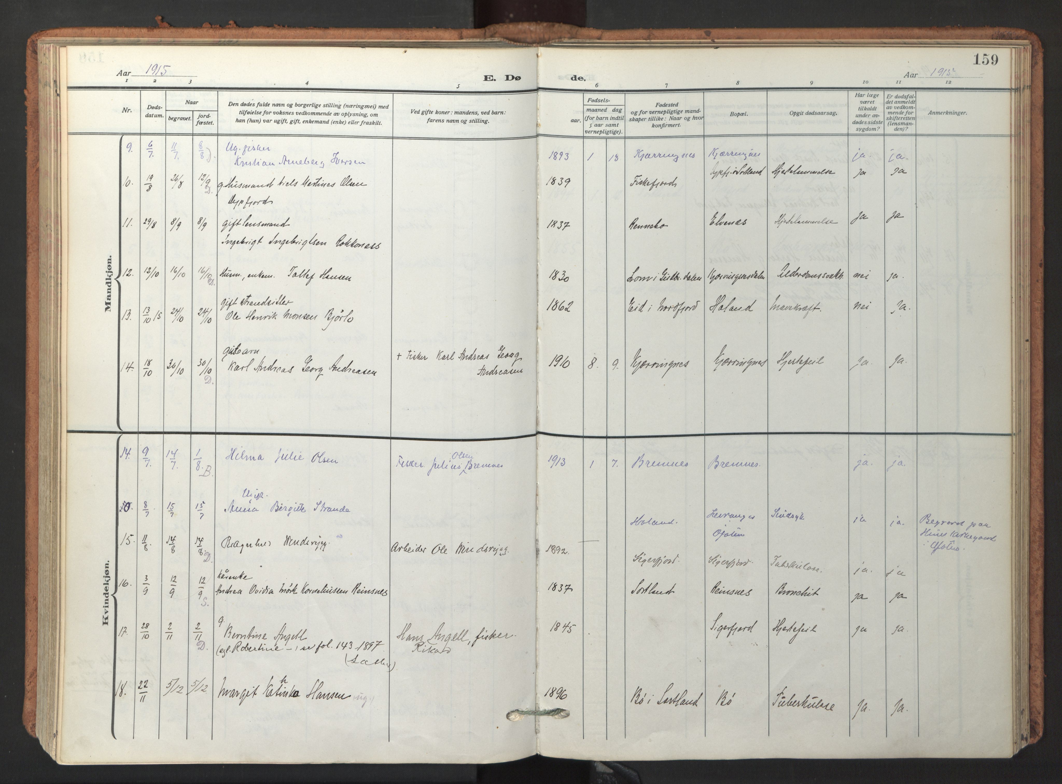 Ministerialprotokoller, klokkerbøker og fødselsregistre - Nordland, AV/SAT-A-1459/895/L1374: Parish register (official) no. 895A09, 1915-1925, p. 159