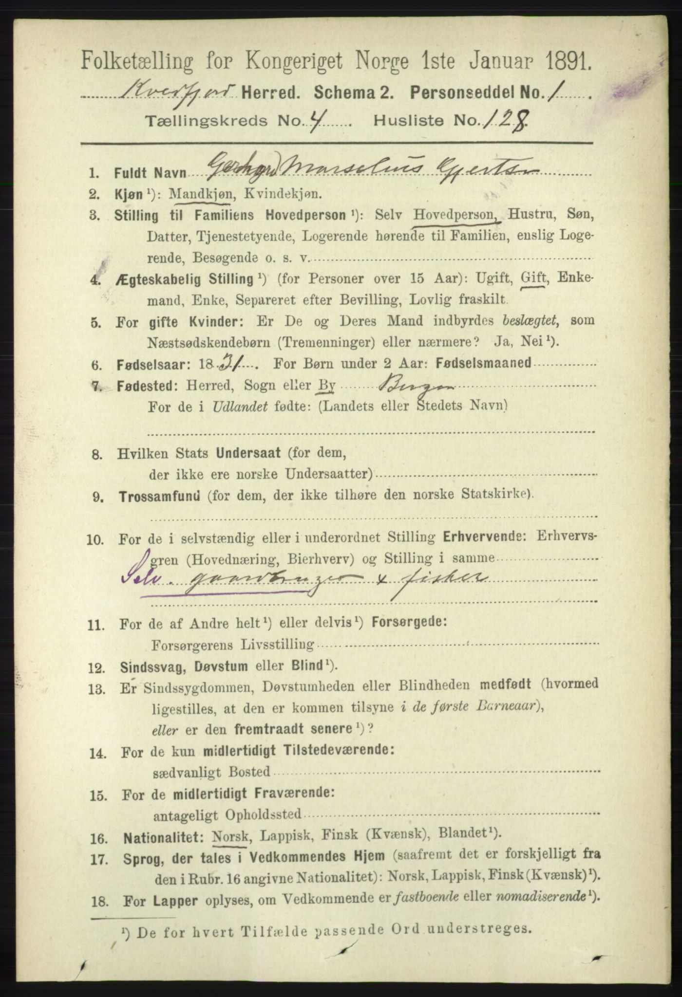 RA, 1891 census for 1911 Kvæfjord, 1891, p. 2704