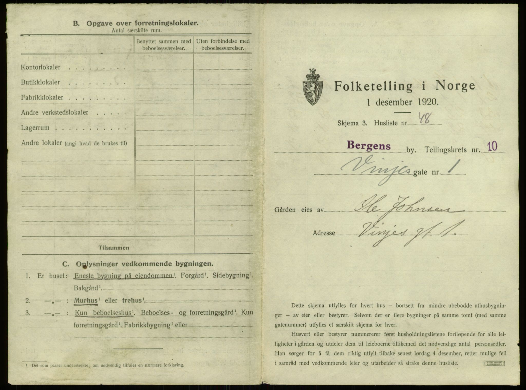 SAB, 1920 census for Bergen, 1920, p. 1359