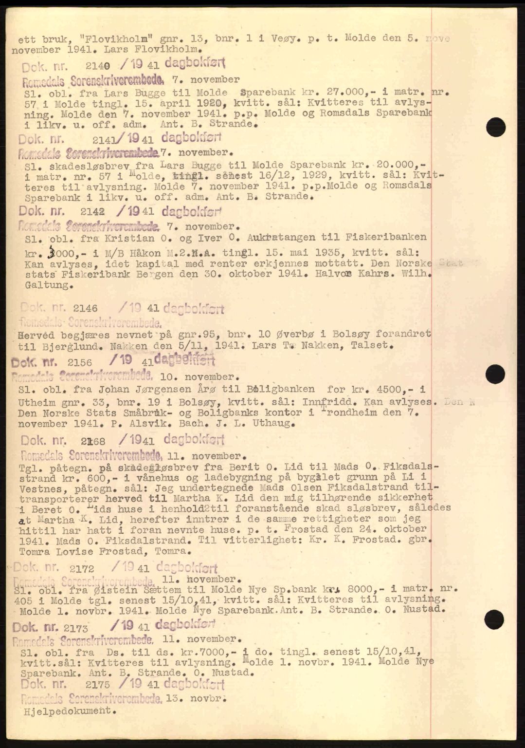 Romsdal sorenskriveri, AV/SAT-A-4149/1/2/2C: Mortgage book no. C1a, 1936-1945, Diary no: : 2140/1941