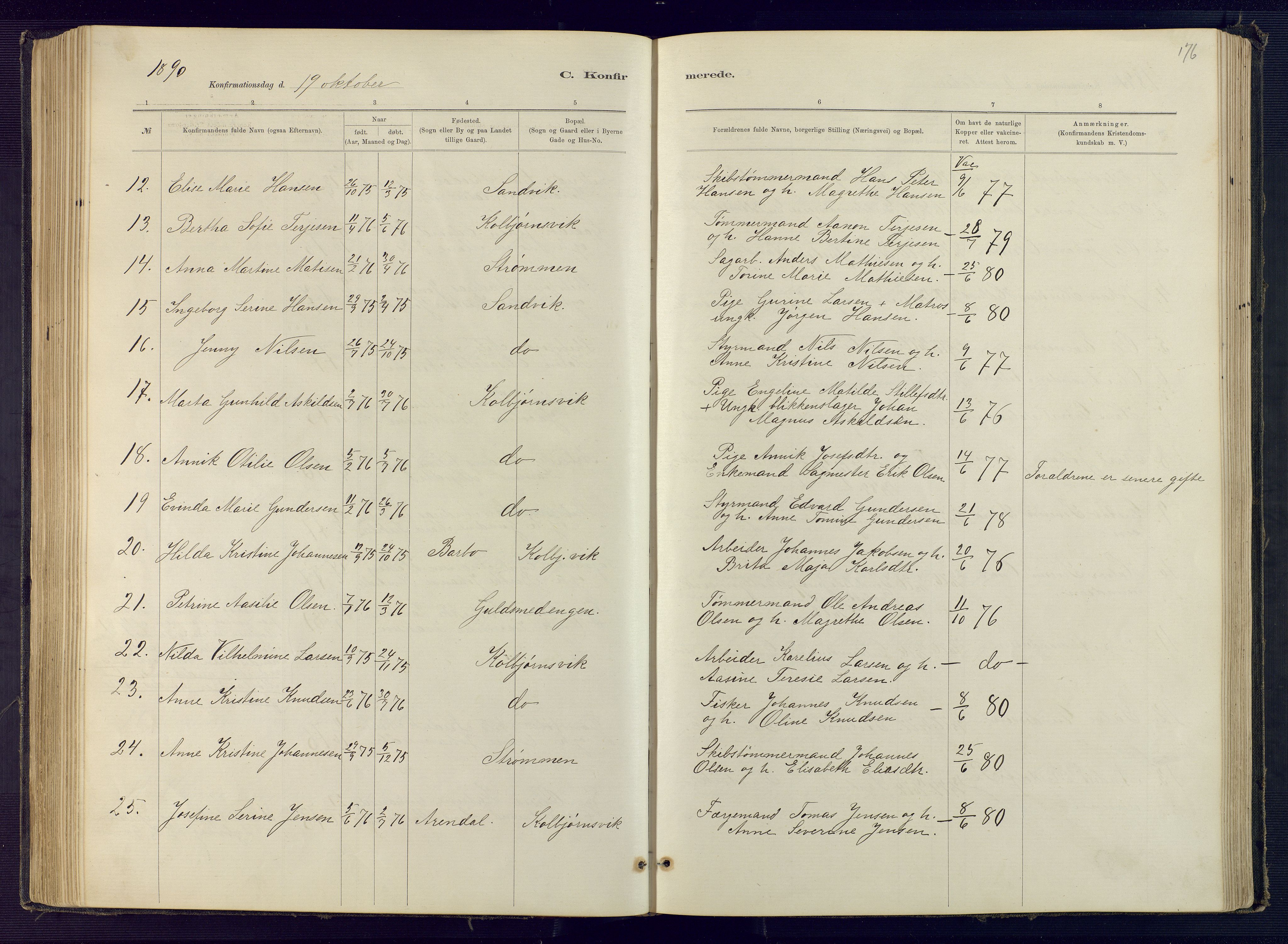 Hisøy sokneprestkontor, SAK/1111-0020/F/Fb/L0003: Parish register (copy) no. B 3, 1885-1905, p. 176
