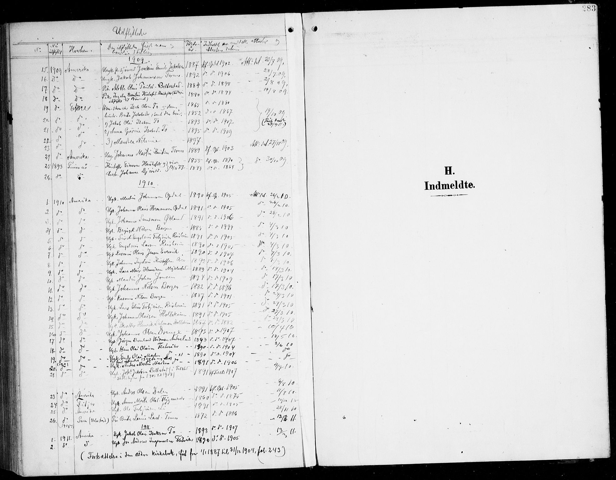 Tysnes sokneprestembete, SAB/A-78601/H/Haa: Parish register (official) no. D 2, 1905-1922, p. 283