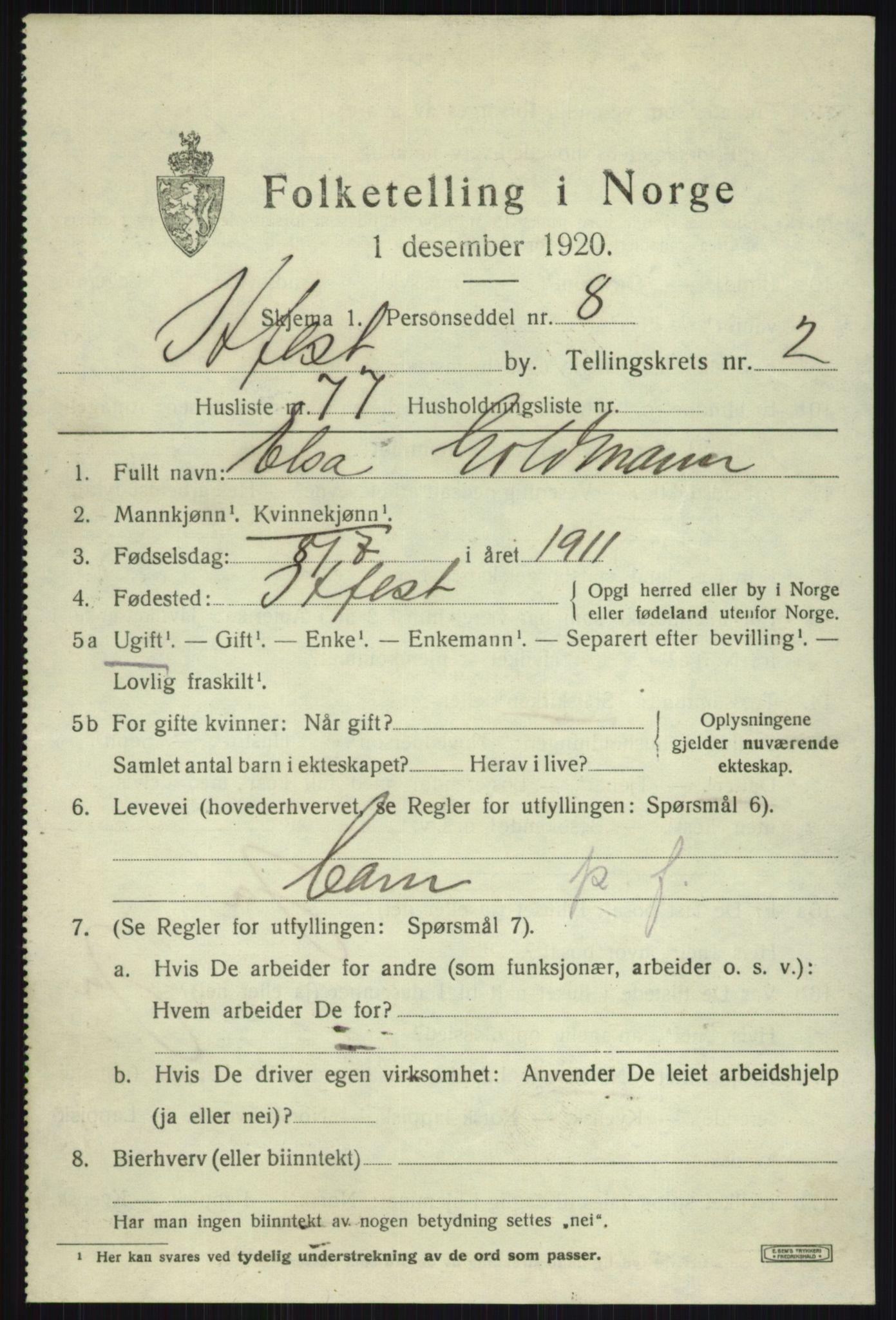 SATØ, 1920 census for Hammerfest, 1920, p. 7583