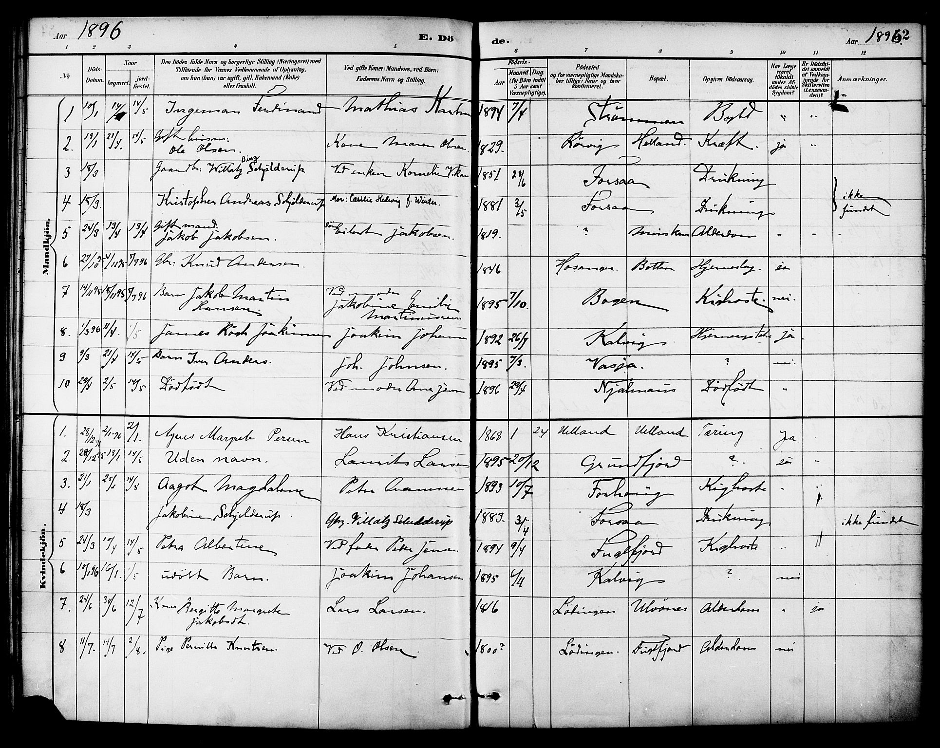 Ministerialprotokoller, klokkerbøker og fødselsregistre - Nordland, AV/SAT-A-1459/861/L0870: Parish register (official) no. 861A05, 1889-1903, p. 52