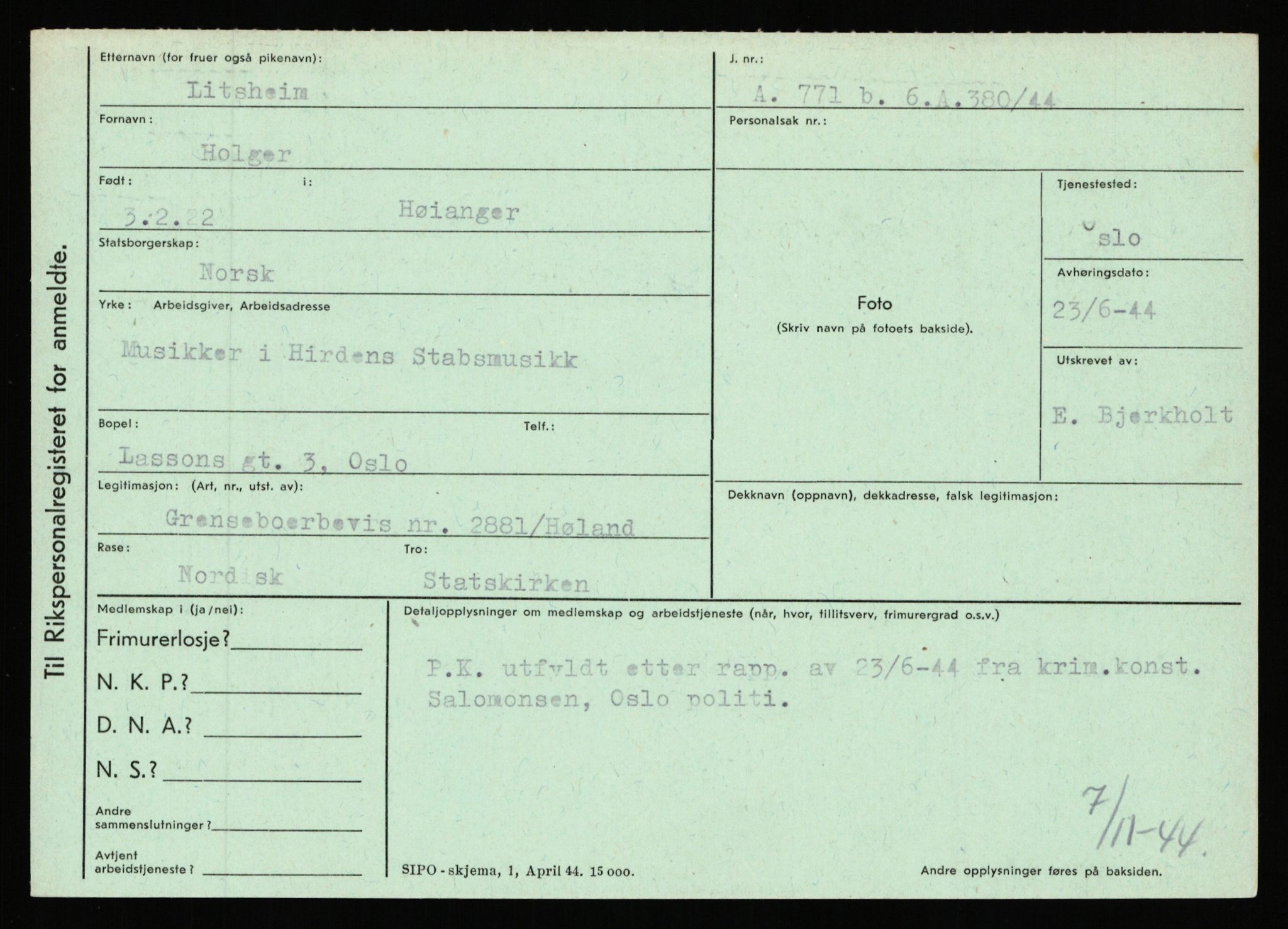 Statspolitiet - Hovedkontoret / Osloavdelingen, AV/RA-S-1329/C/Ca/L0010: Lind - Moksnes, 1943-1945, p. 460