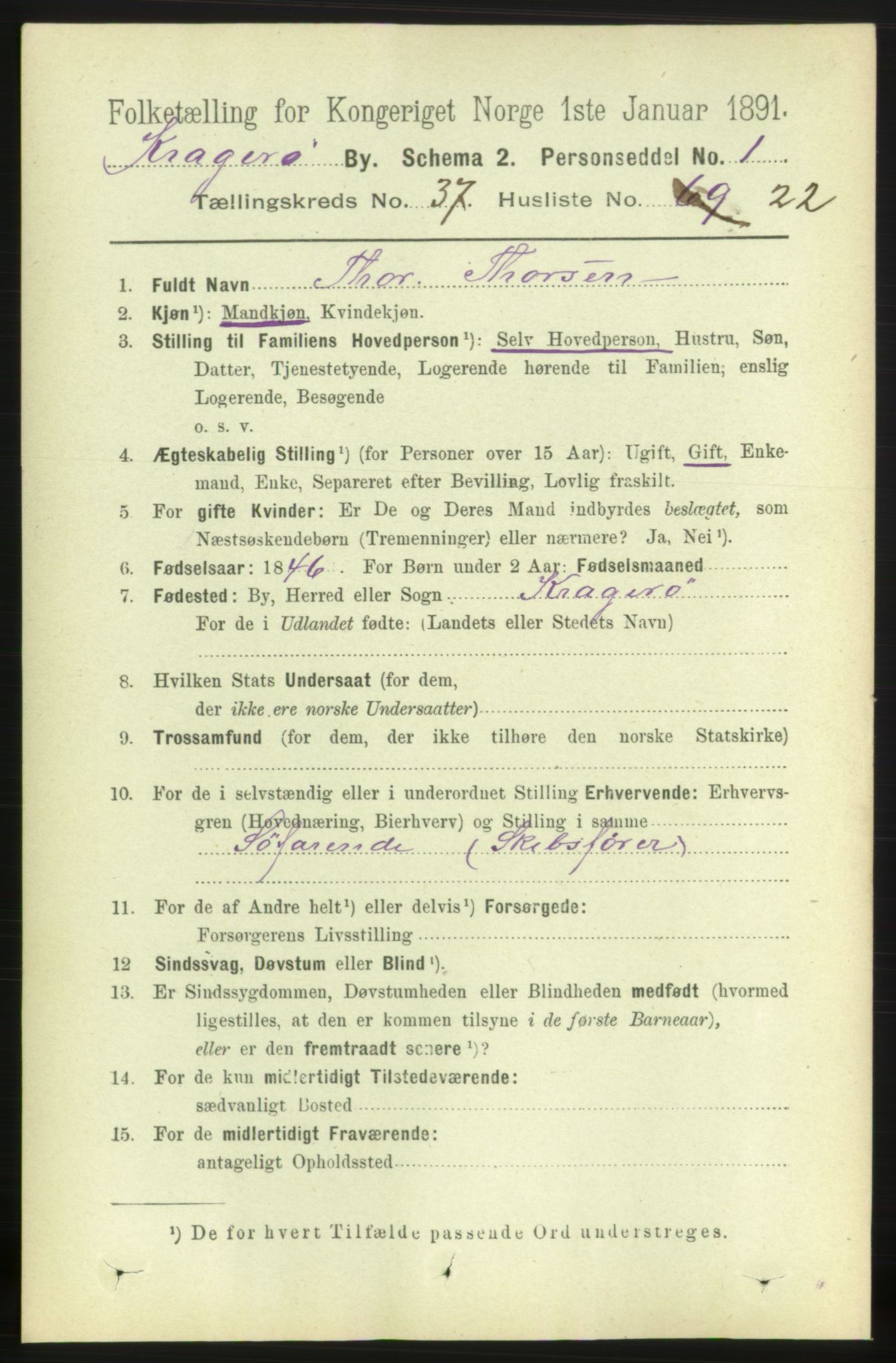 RA, 1891 census for 0801 Kragerø, 1891, p. 6902