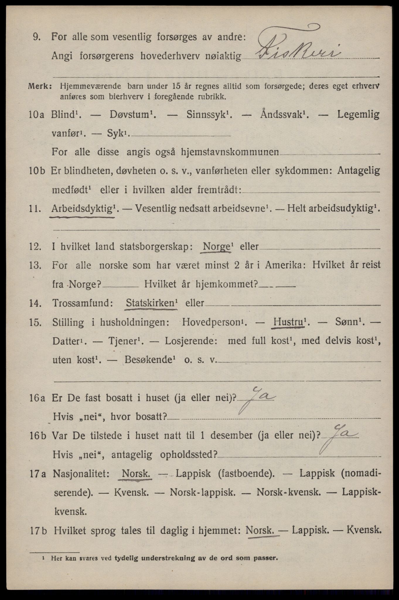 SAT, 1920 census for Moskenes, 1920, p. 1569
