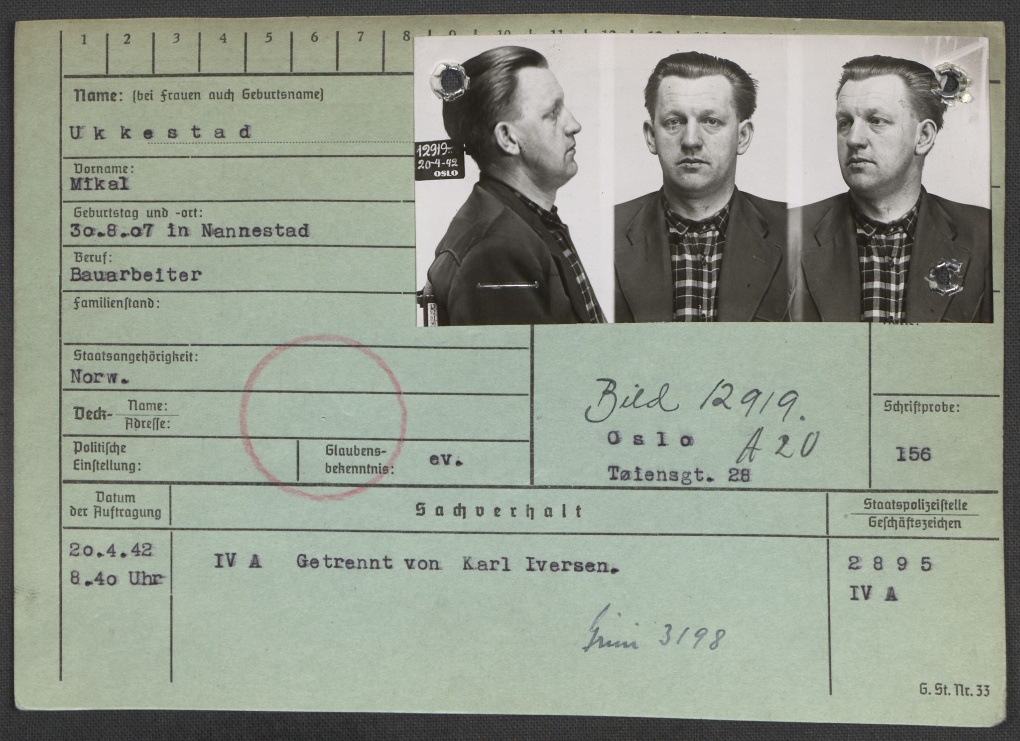 Befehlshaber der Sicherheitspolizei und des SD, RA/RAFA-5969/E/Ea/Eaa/L0010: Register over norske fanger i Møllergata 19: Sø-Å, 1940-1945, p. 628