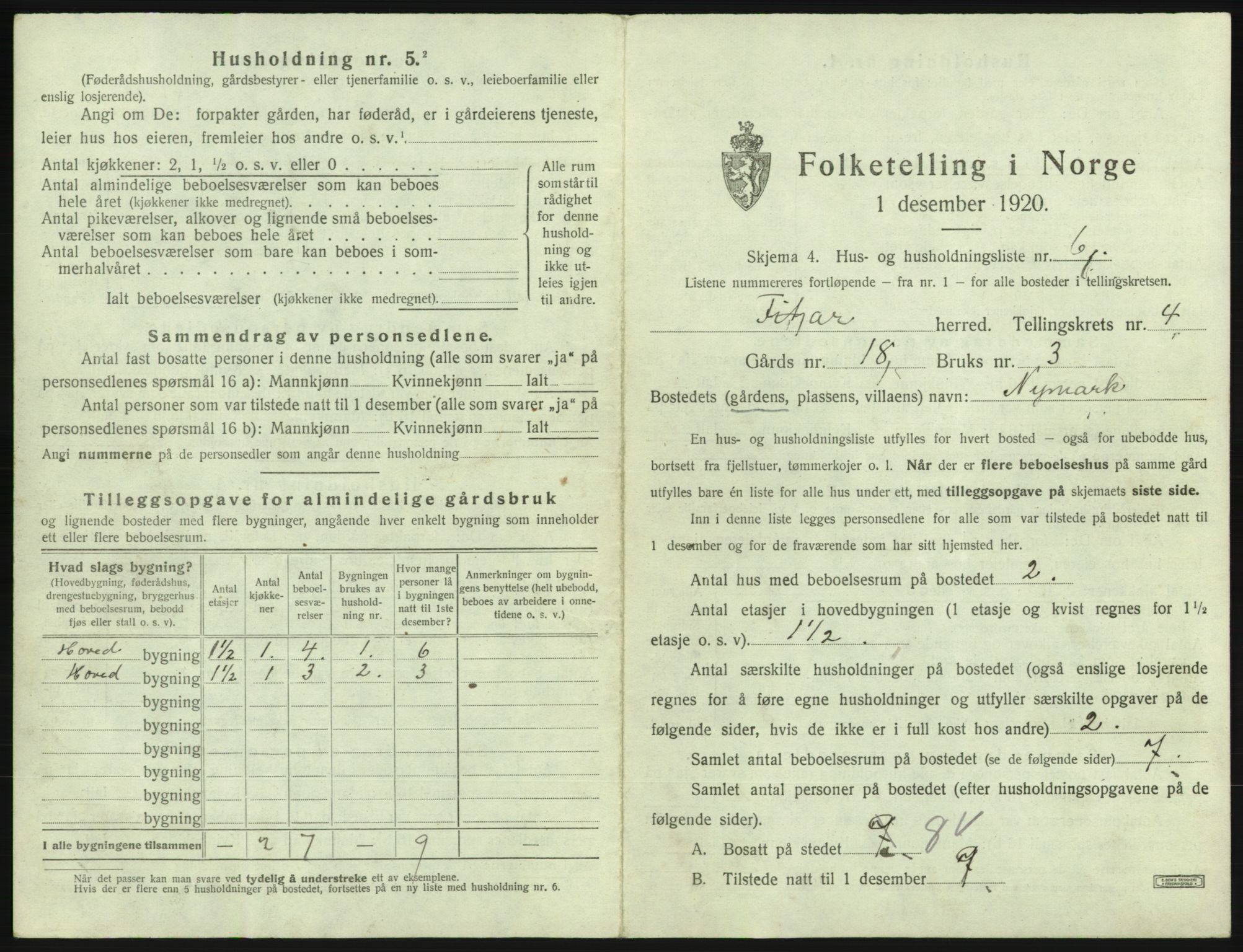 SAB, 1920 census for Fitjar, 1920, p. 271