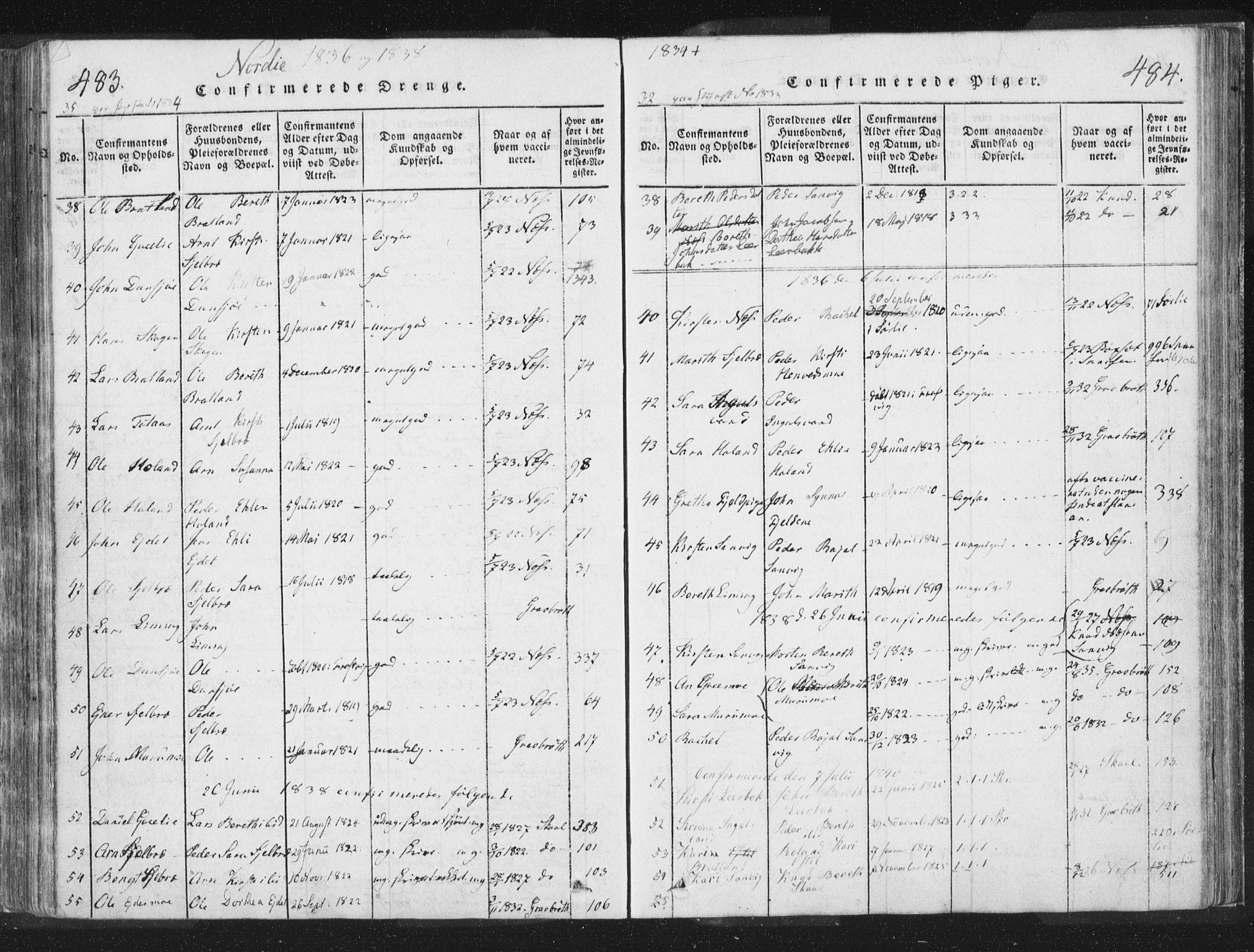 Ministerialprotokoller, klokkerbøker og fødselsregistre - Nord-Trøndelag, AV/SAT-A-1458/755/L0491: Parish register (official) no. 755A01 /1, 1817-1864, p. 483-484