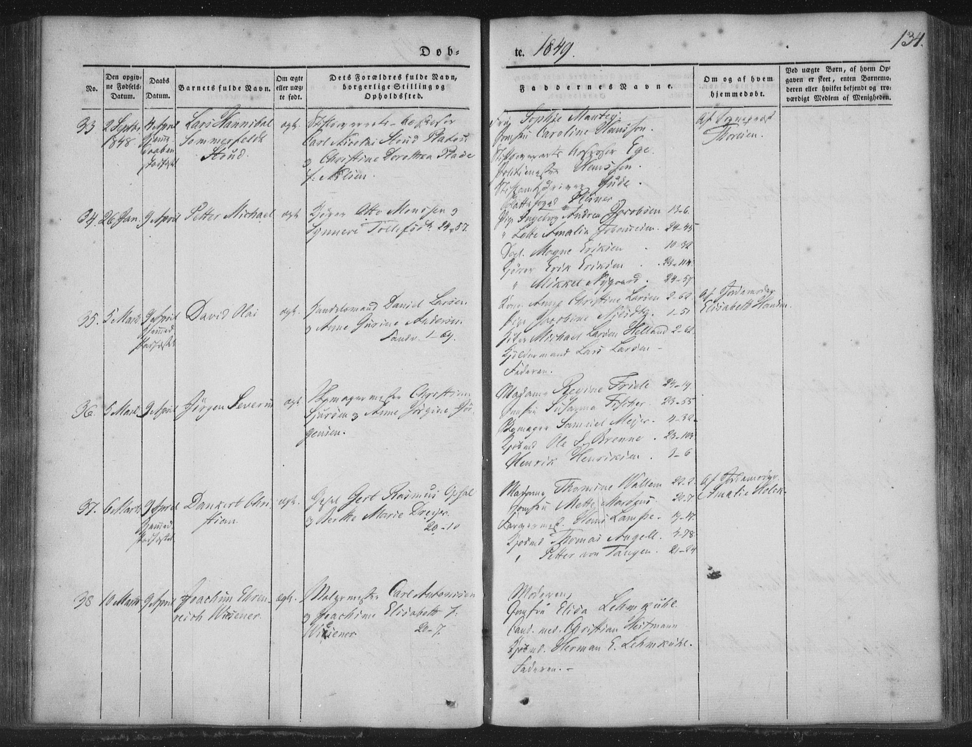 Korskirken sokneprestembete, SAB/A-76101/H/Haa/L0016: Parish register (official) no. B 2, 1841-1851, p. 134