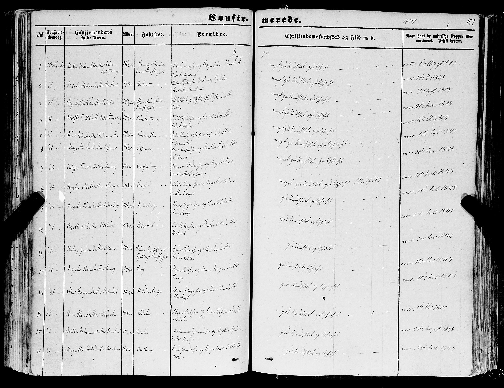 Skånevik sokneprestembete, SAB/A-77801/H/Haa: Parish register (official) no. A 5I, 1848-1869, p. 152