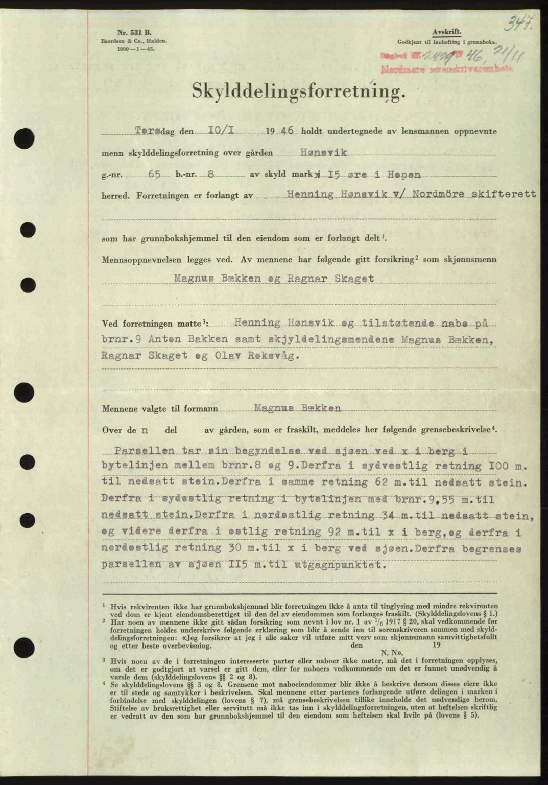 Nordmøre sorenskriveri, AV/SAT-A-4132/1/2/2Ca: Mortgage book no. A103, 1946-1947, Diary no: : 2429/1946