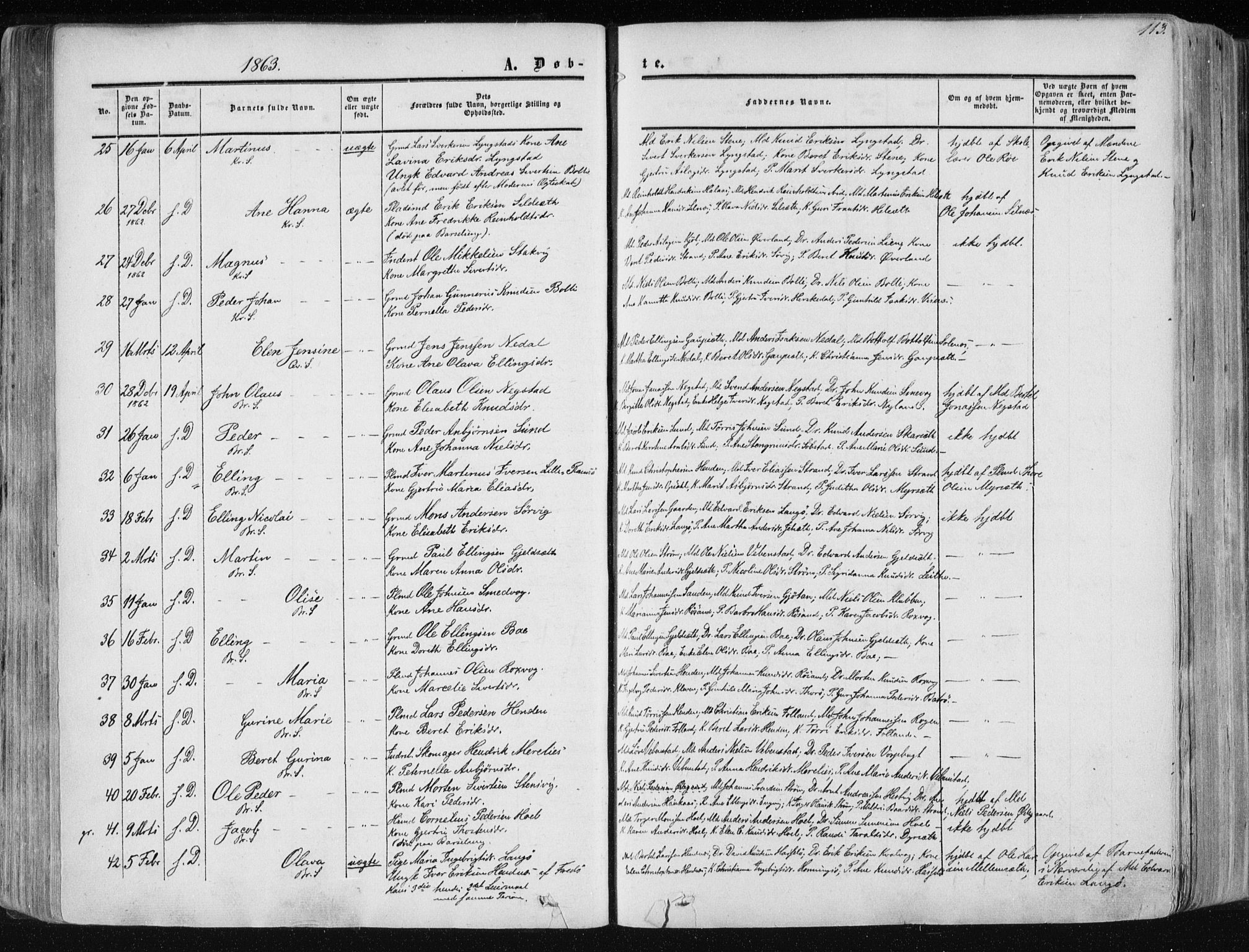 Ministerialprotokoller, klokkerbøker og fødselsregistre - Møre og Romsdal, AV/SAT-A-1454/568/L0804: Parish register (official) no. 568A11, 1854-1868, p. 113